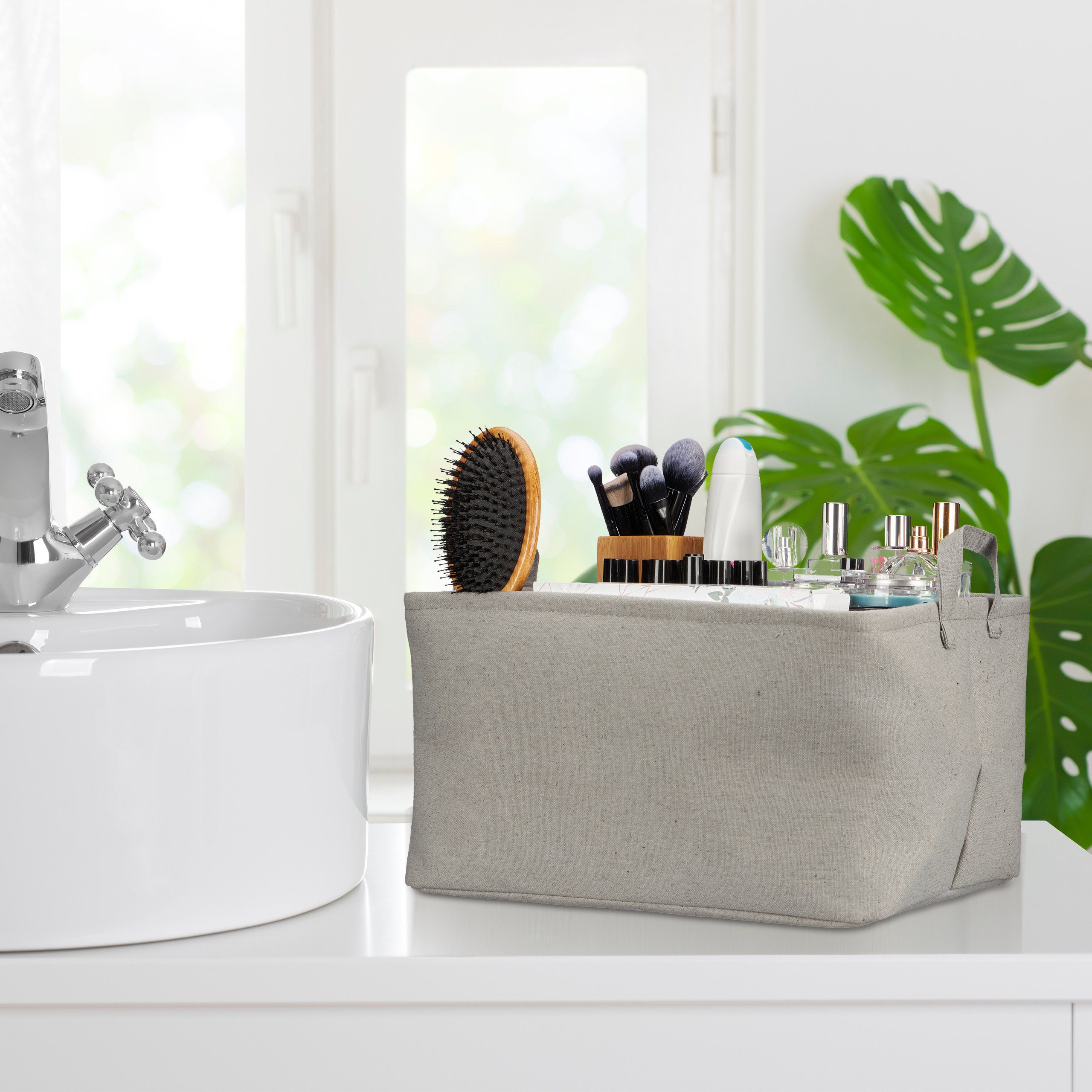 relaxdays Aufbewahrungskorb mit Griffe, Grau günstig online kaufen