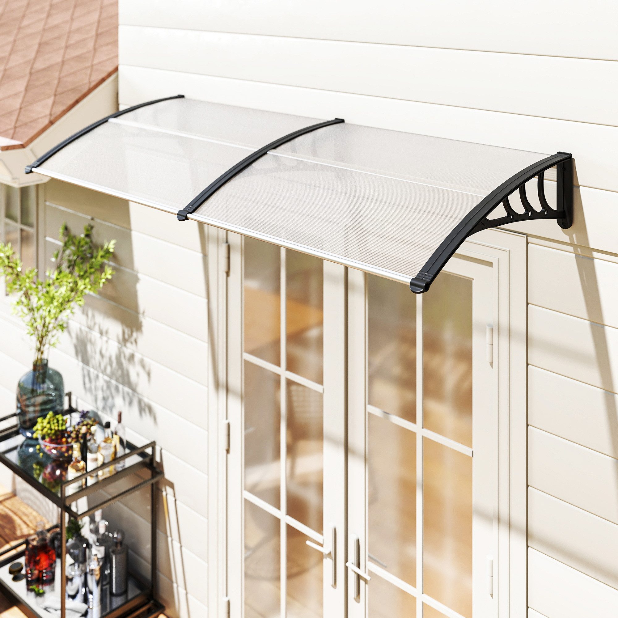 Outsunny Pultvordach Vordach für Haustür 75x195x23 cm Sonnenschutz Regenschutz (Überdachung 5mm Polycarbonat, 1 St., Sonnenschutz Regenschutz für draußen), Alu Transparent