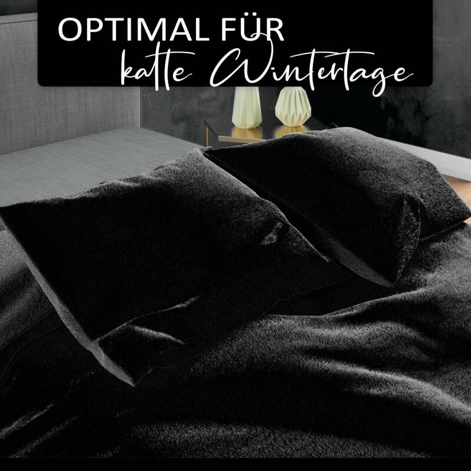 Visaggio Bettwäsche Winter Teddy Plüsch, Fleece, 2 teilig, Flauschig warmes Cashmere Touch, Einfarbig Wende – Bild 5 von 5