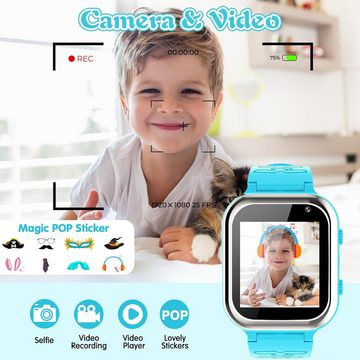 Kaacly für Jungen Mädchen Kinder Geburtstag/Weihnachten Geschenke Smartwatch, mit Telefon Anruf SOS Musik Video Kamera Schrittzähler Alarm