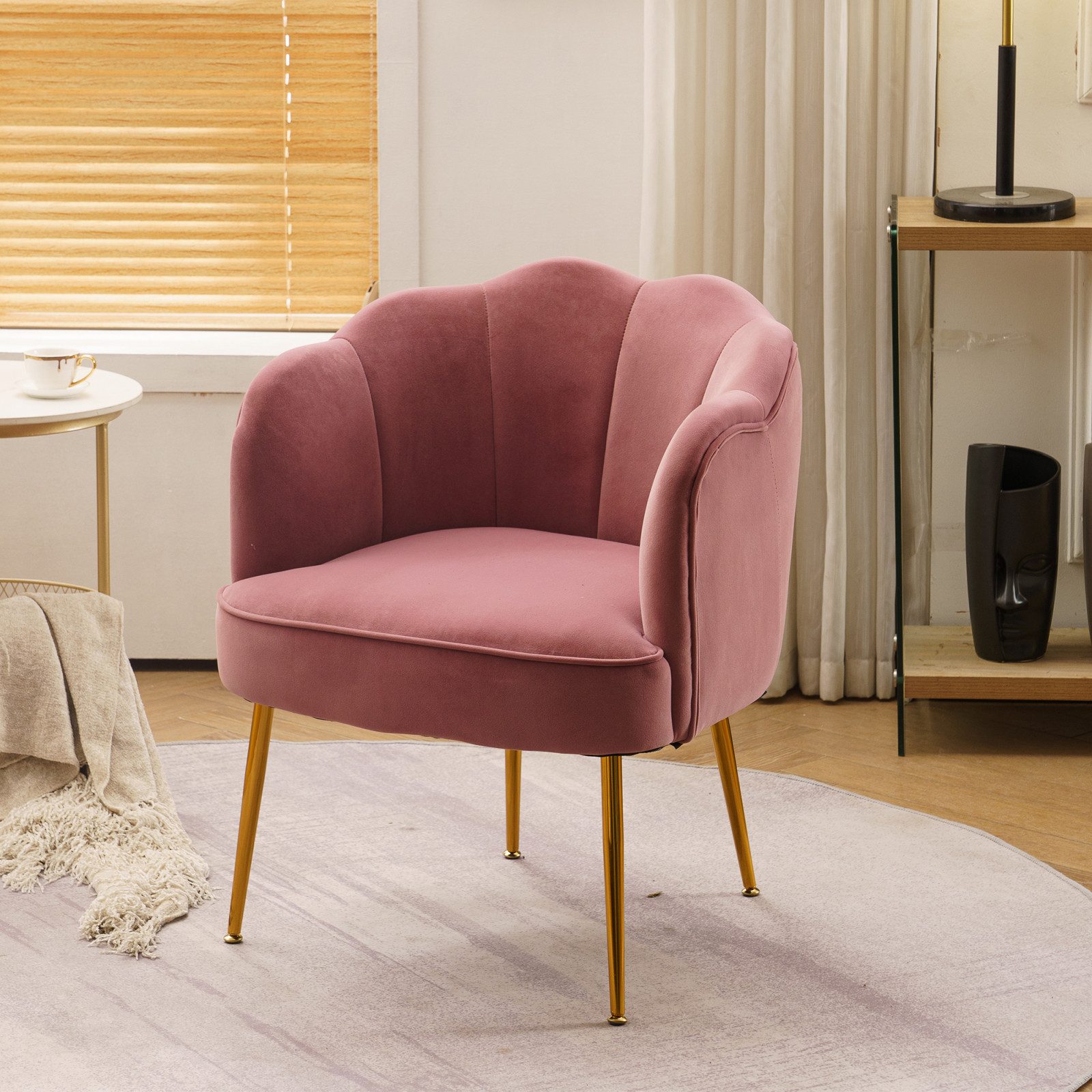 FUROKOY Sessel Blume geformt Samt Wohnzimmer Schlafzimmer Möbel Sessel, (Armlehnensessel mit verstellbare Beine), Lounge-Sessel mit niedriger Rückenlehne mit Gold Beine, Rosa