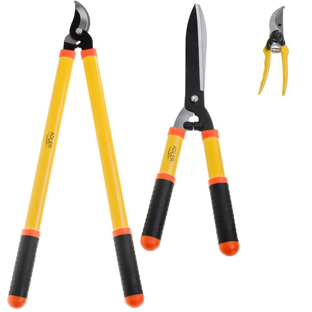 Adler Gartenschere Gartenscheren Set Heckenschere Astschere Ergonomische Griffe gelb, (3-tlg), Hochwertiger Stahl mit Aluminiumlegierung