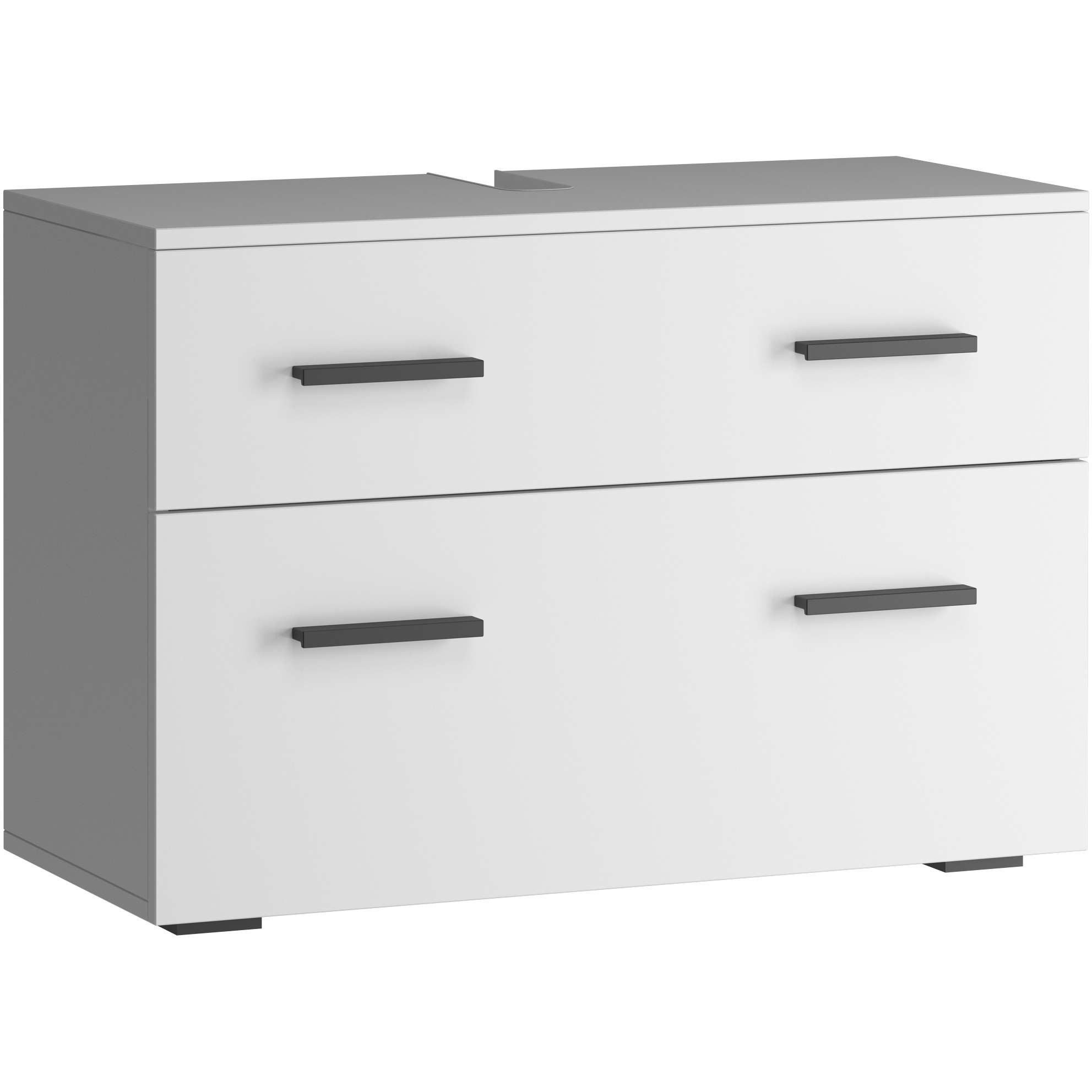 welltime Waschbeckenunterschrank Skara mit Klappe und Schubkasten, schwarze Griffe, Breite 80 cm, Höhe 55 cm