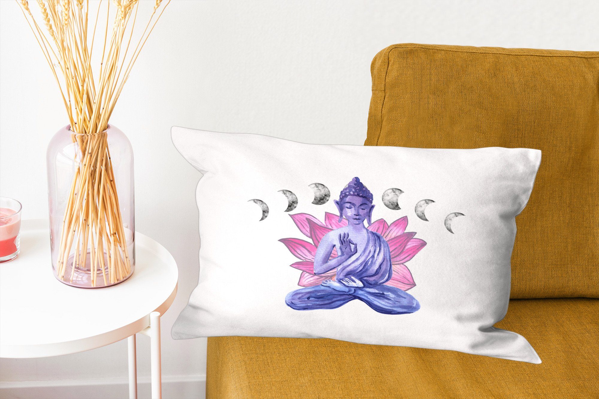 Dekokissen Dekoration, Blumen - Dekokissen Buddha Mond, mit MuchoWow Zierkissen, Wohzimmer - Schlafzimmer Füllung,