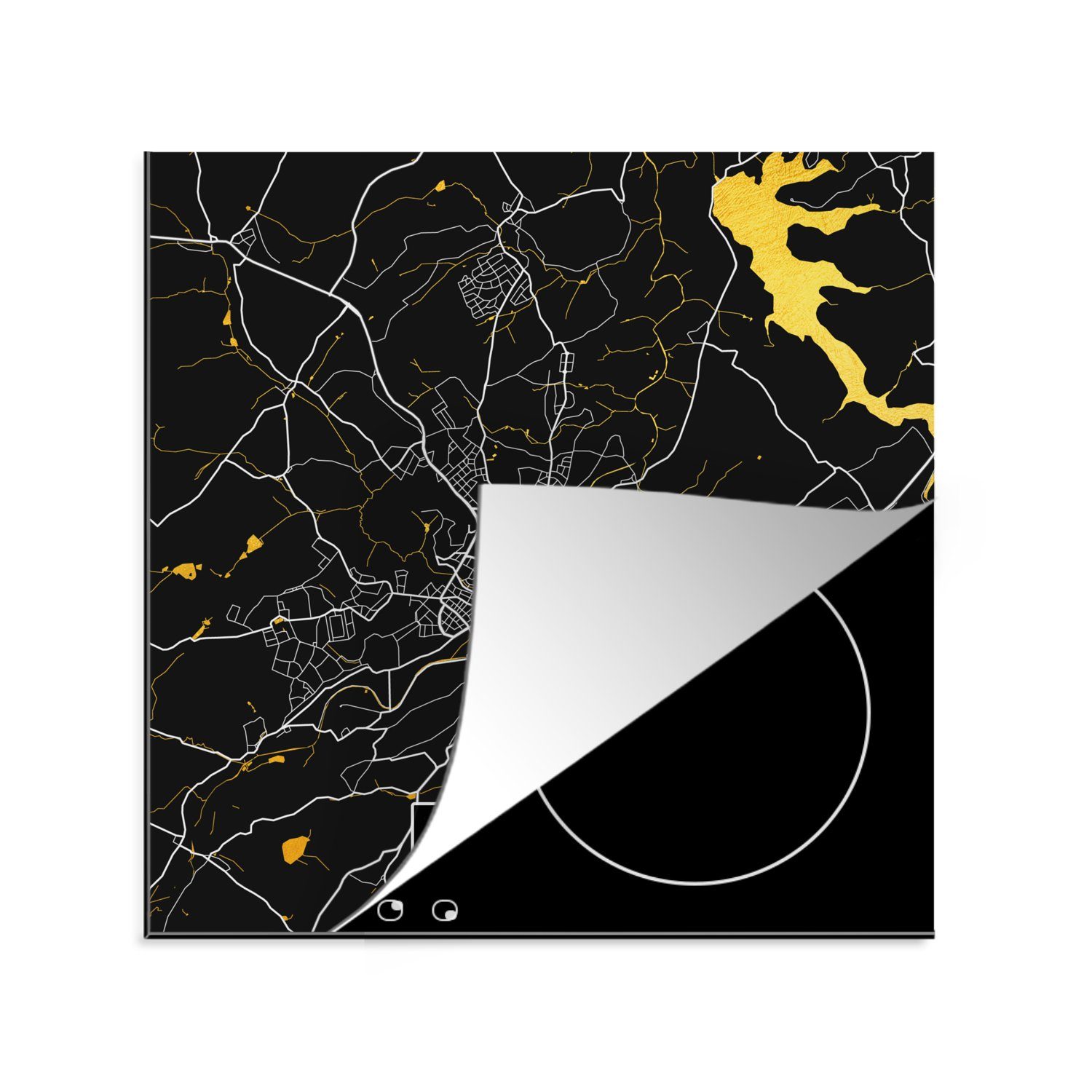 Karte, Herdblende-/Abdeckplatte und - Arbeitsplatte - (1 MuchoWow 78x78 Ceranfeldabdeckung, tlg), cm, Vinyl, küche Plauen Schwarz - für Deutschland Stadtplan - Gold
