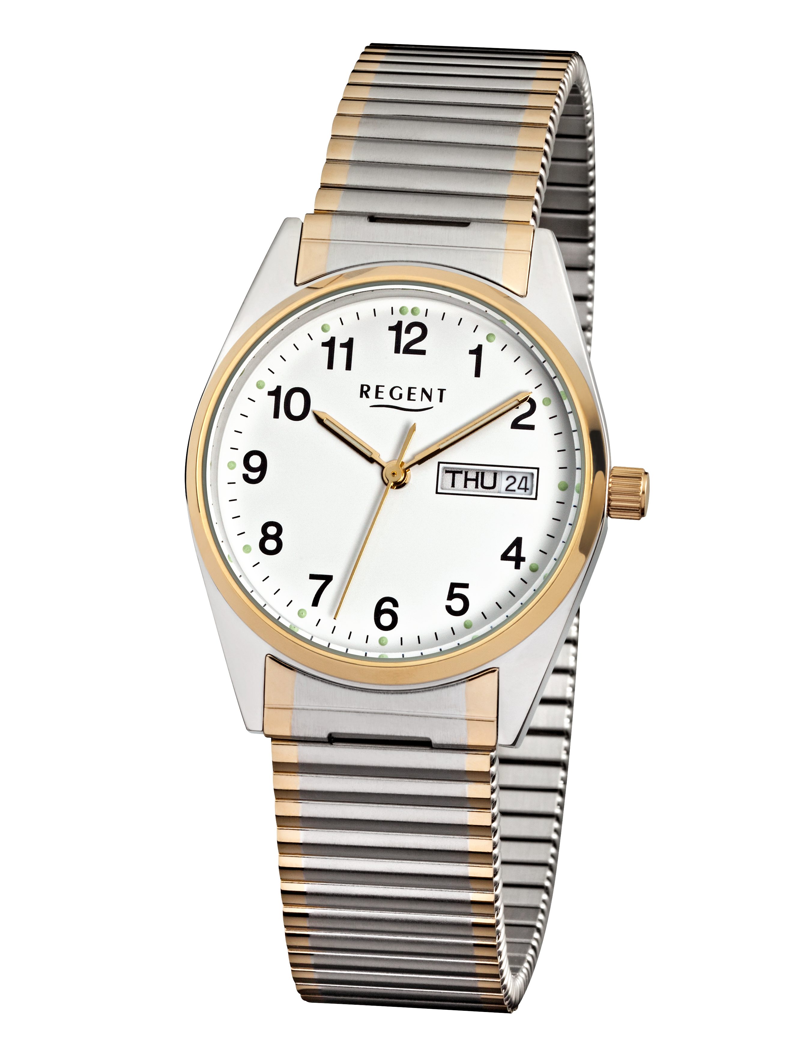 Regent Quarzuhr F-880 - 1195.41.99, Armbanduhr, Herrenuhr, Edelstahlarmband, analog, Tag, Wochentag