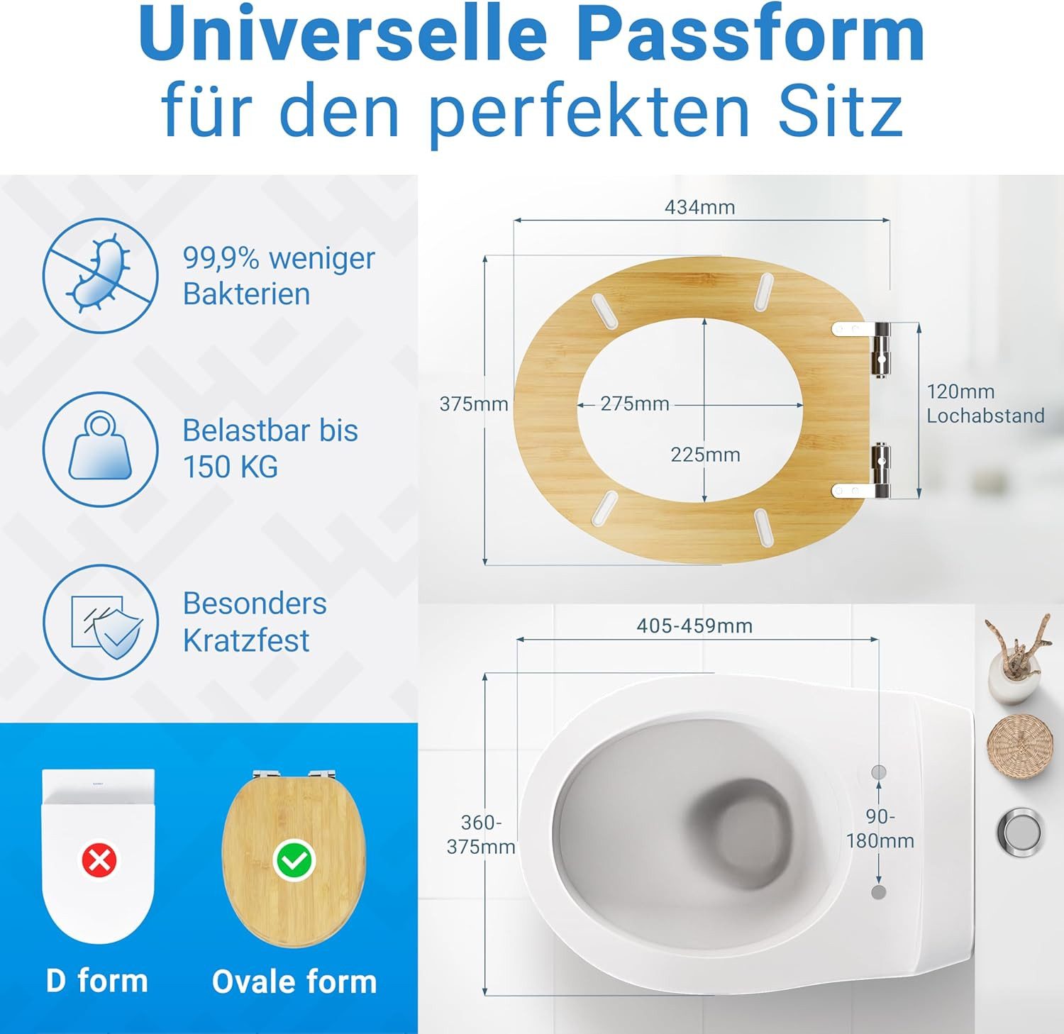 Lobenswerk WC-Sitz Toilettendeckel mit Absenkautomatik, Klodeckel, Klobrille, SoftClose, antibakteriell, UV-beständig, inkl. Installationsschablone – Bild 3 von 5