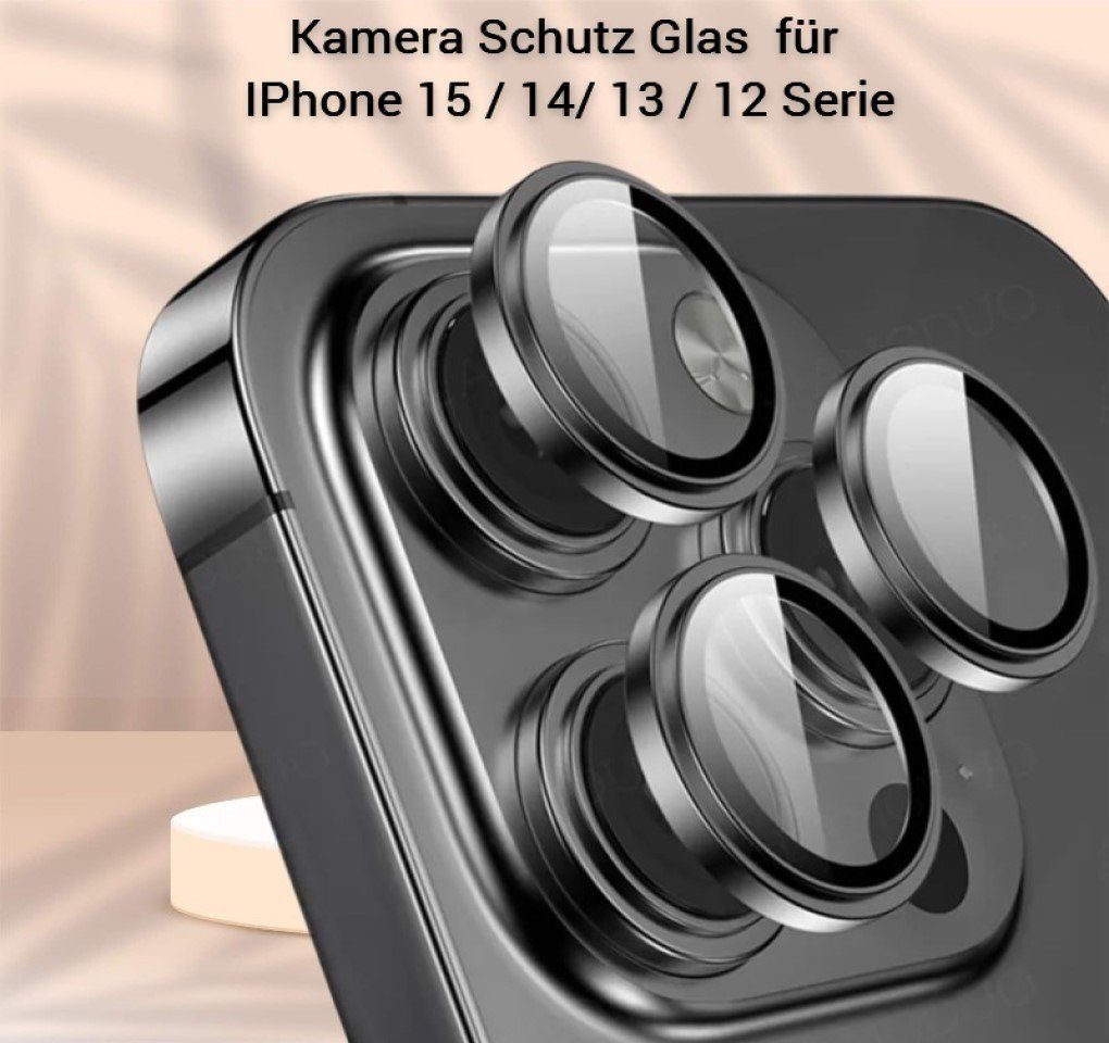 OLi Kamera-Hülle 2X Kamera Glasschutz für iPhone 15/ 14/ 13/ 12/ 11 Serie für Ihre, 2X PAKUNG SET Hochwertiger Maximale Sicherheit Schwarz