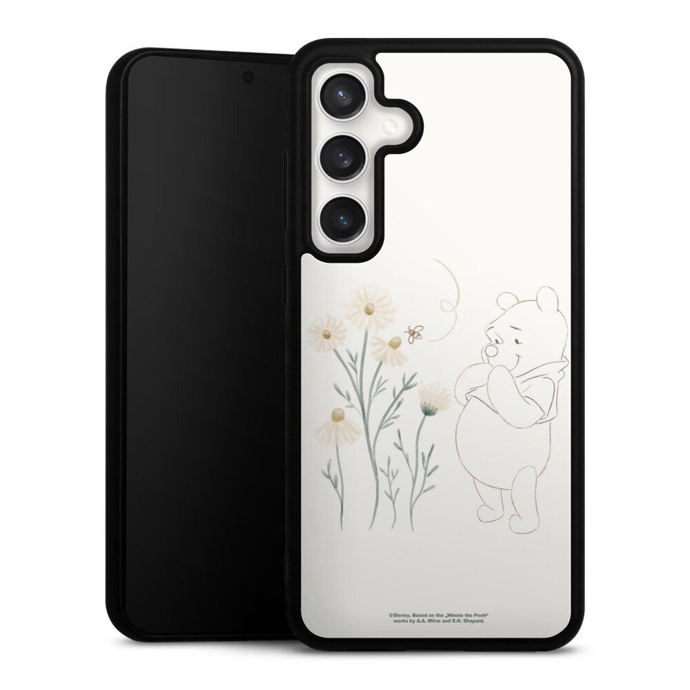 DeinDesign Handyhülle Winnie Puuh Disney Biene Winnie Pooh Looks at Daisies, Samsung Galaxy S24 FE 5G Gallery Case Glas Hülle