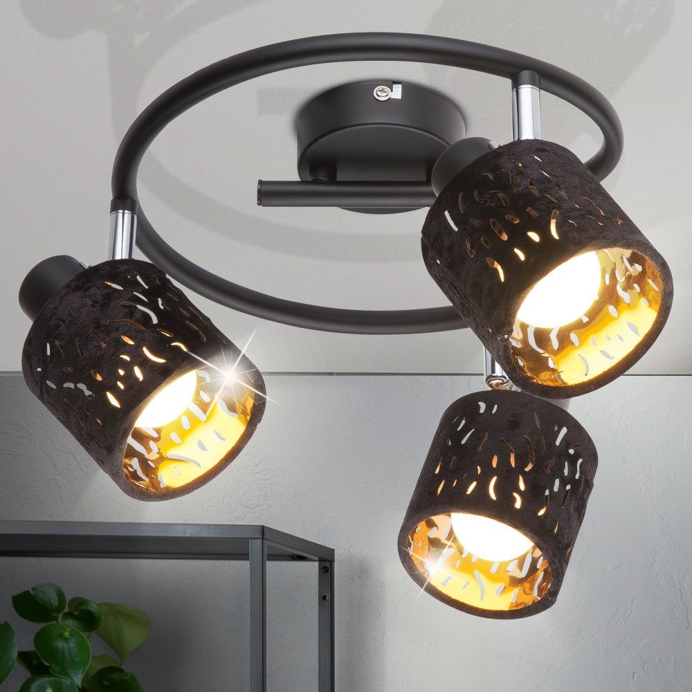 gold Lampe Warmweiß, im Leuchtmittel inklusive, etc-shop Strahler Leuchte schwarz Decken verstellbar Rondell Deckenleuchte, Samt LED