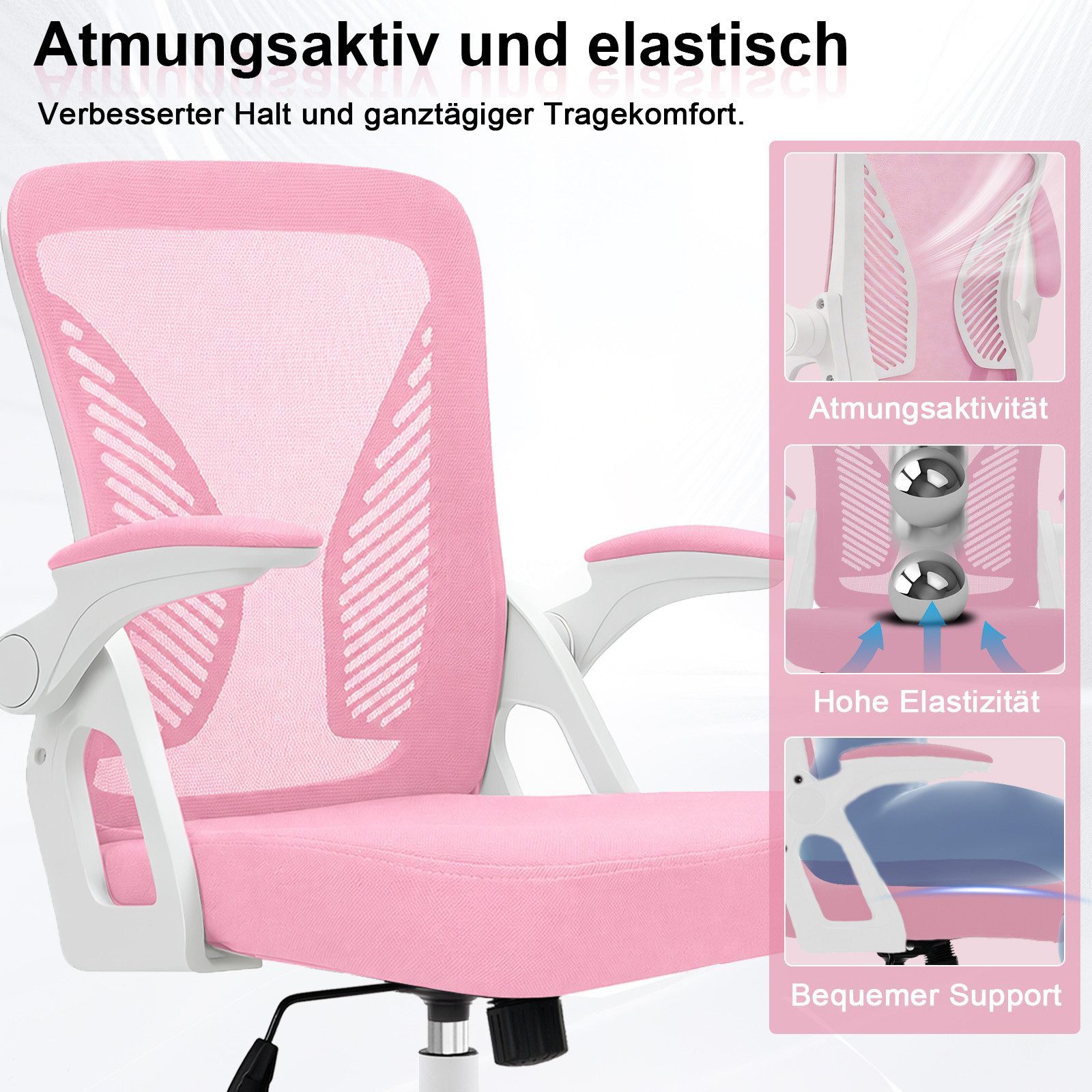 Milacyee Bürostuhl Ergonomischer Bürostuhl mit 90° klappbaren, gepolsterten Armlehnen (Höhenverstellbarer Atmungsaktiv Chefsessel mit geräuscharmen Rollen,Drehs – Bild 2 von 5