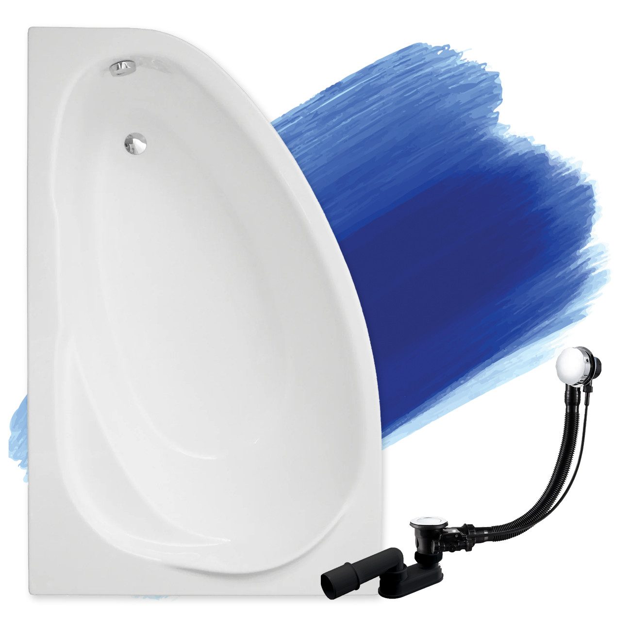 KOLMAN Badewanne Eckbadewanne Marea 150x100, (Links/Rechts), Ablaufgarnitur & Füße GRATIS