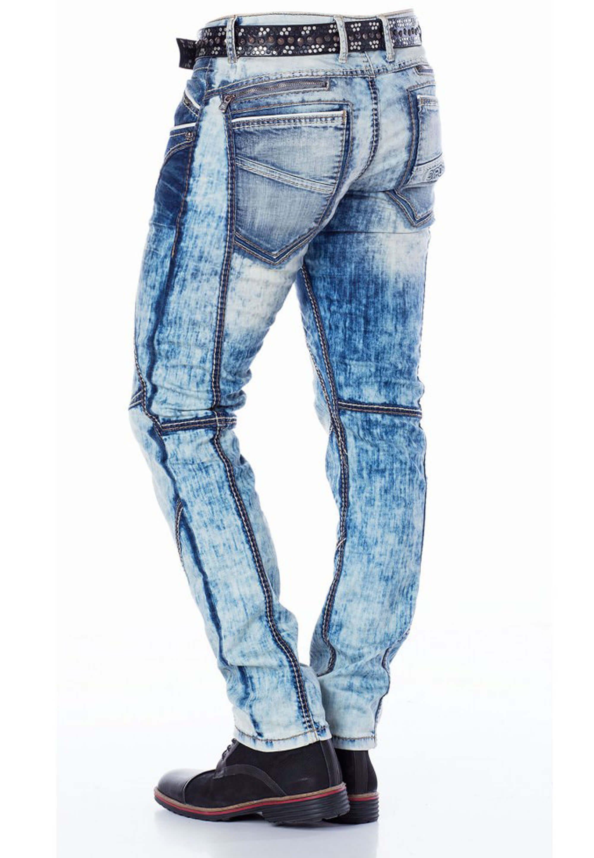 Baxx Straight-Jeans Ziernähten cooler Cipo und & Waschung mit