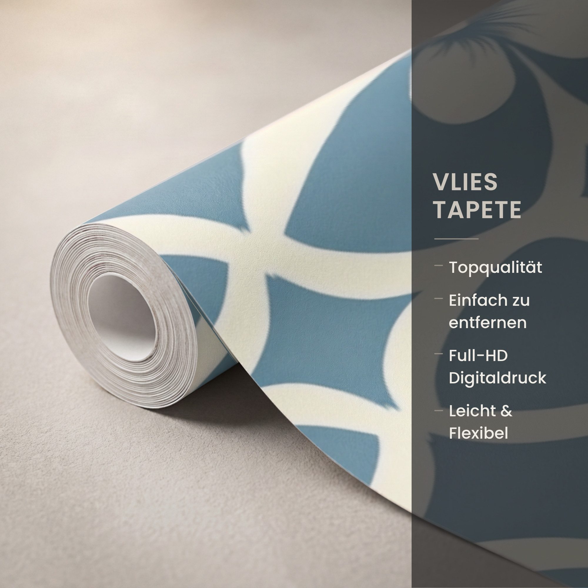 OnlyWow Fototapete Muster - Symmetrisch - Blau, Matt, bedruckt, Wanddekoration, Wandtapete, Schlafzimmer 260x220cm