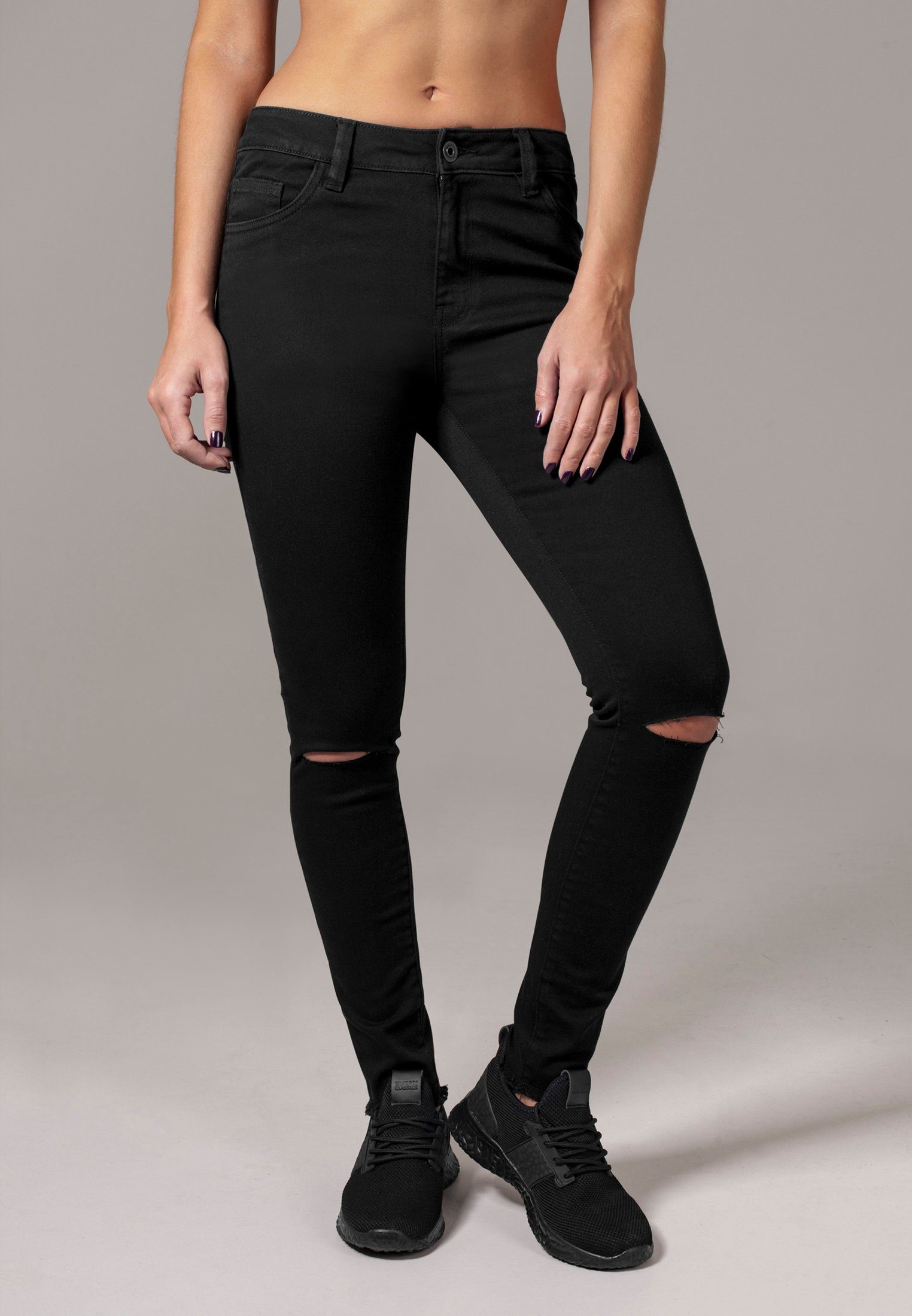 URBAN CLASSICS Skinny-fit-Jeans TB1538 black Cut Knee