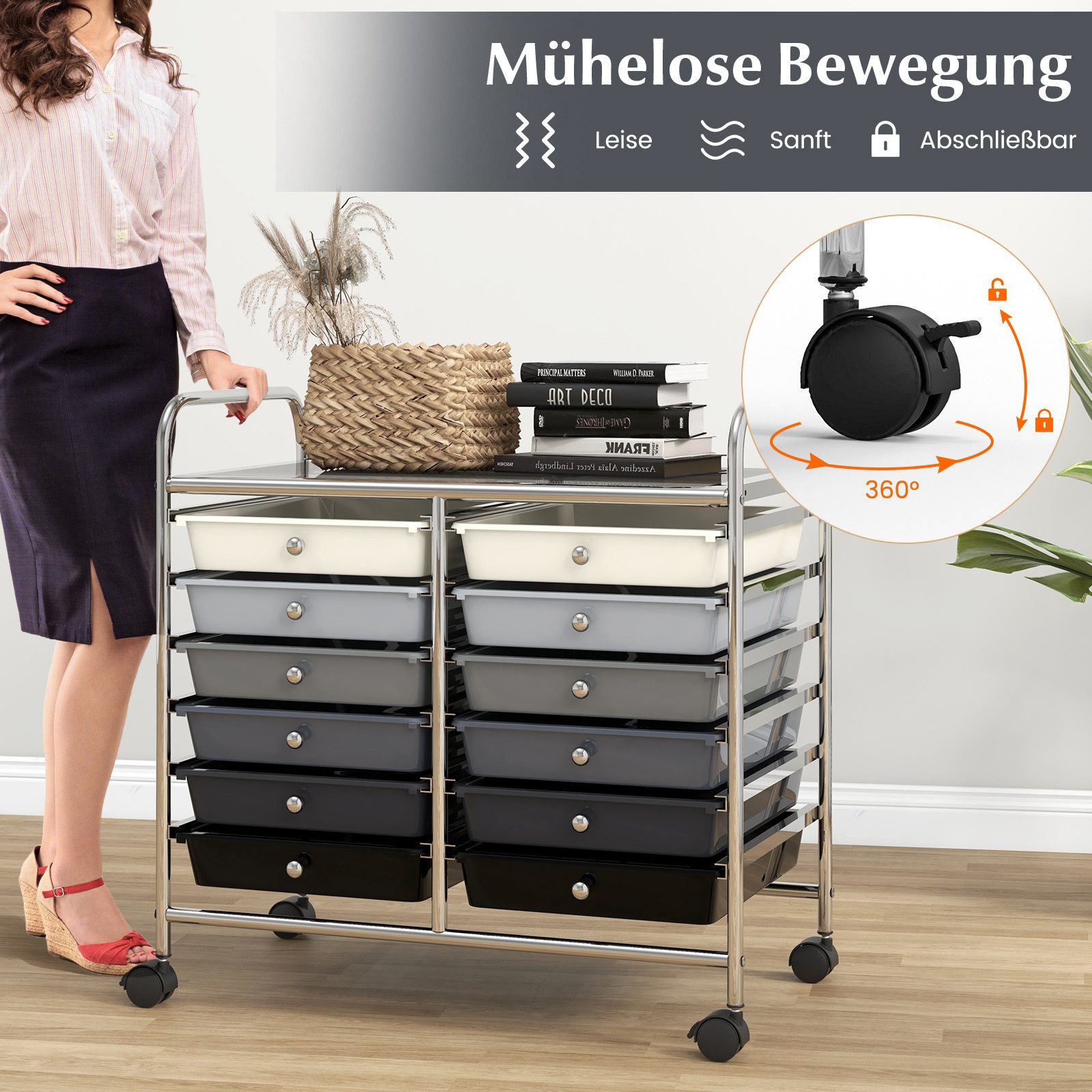 COSTWAY Rollcontainer, mit Schubladen Kunststoff, Rollwagen mit Rollen