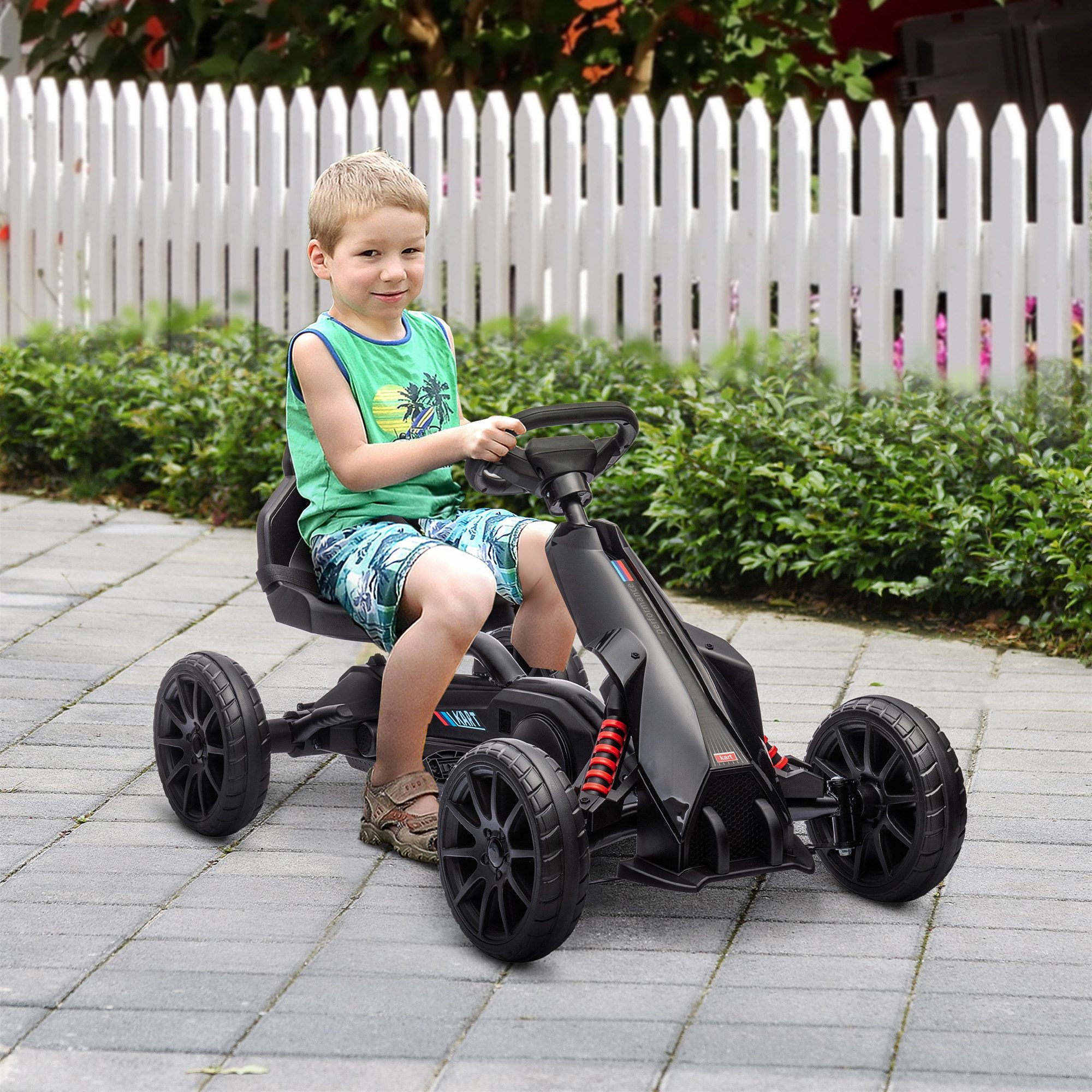 HOMCOM Go-Kart Kinderfahrzeug mit verstellbarem Sitz, Tretfahrzeug, für Kinder, Schwarz