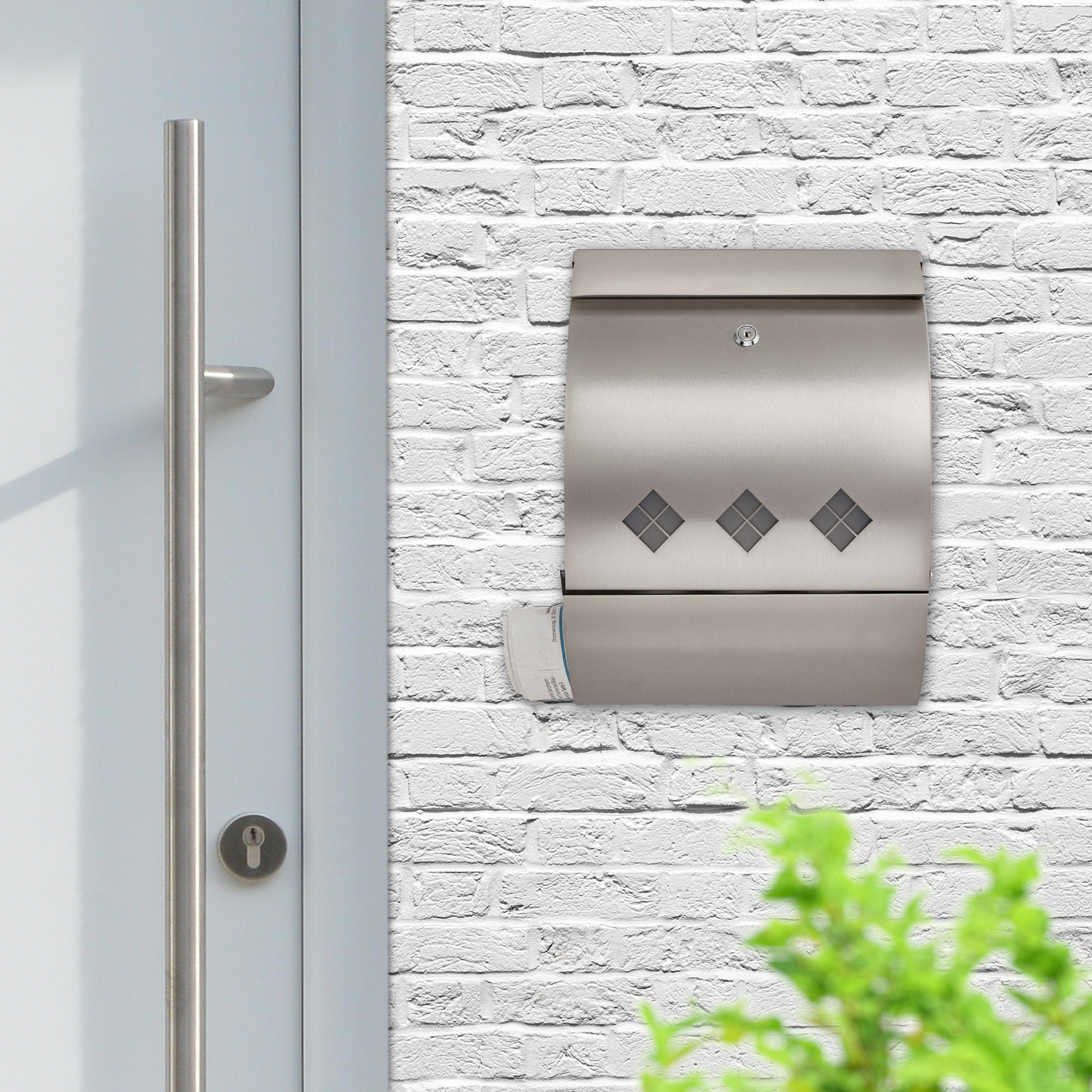 relaxdays Briefkasten Edelstahl Briefkasten mit Zeitungsfach günstig online kaufen
