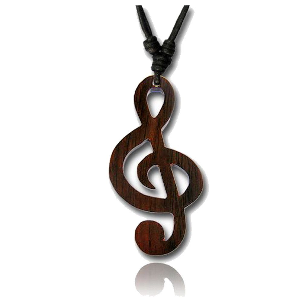viva-adorno Kette mit Anhänger Halskette Holzanhänger Notenschlüssel Musik Noten Baumwollband, Holzkette Länge verstellbar