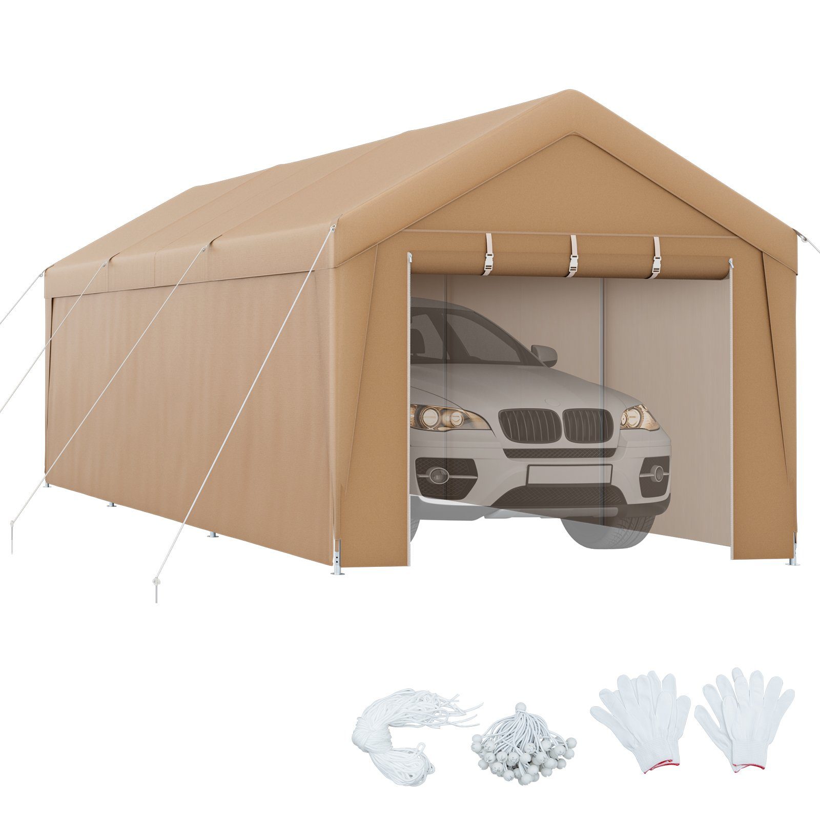 COSTWAY Einzelcarport, BxT: 301x600 cm, mit Seitenwänden & Abdeckung