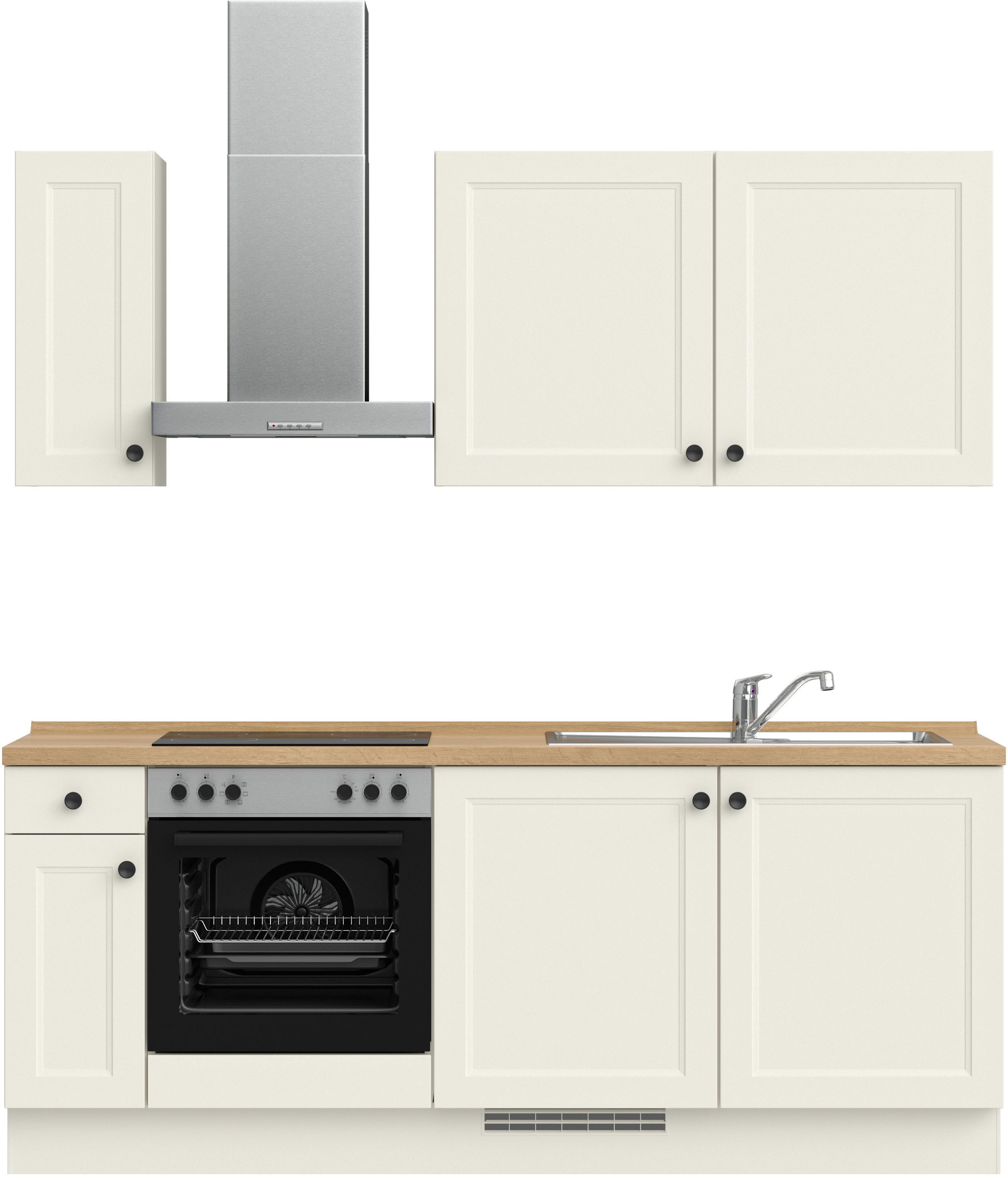 Front: Lacklaminat weiß | Korpus: Lacklaminat weiß | Arbeitsplatte: Eiche Sierra Nachbildung