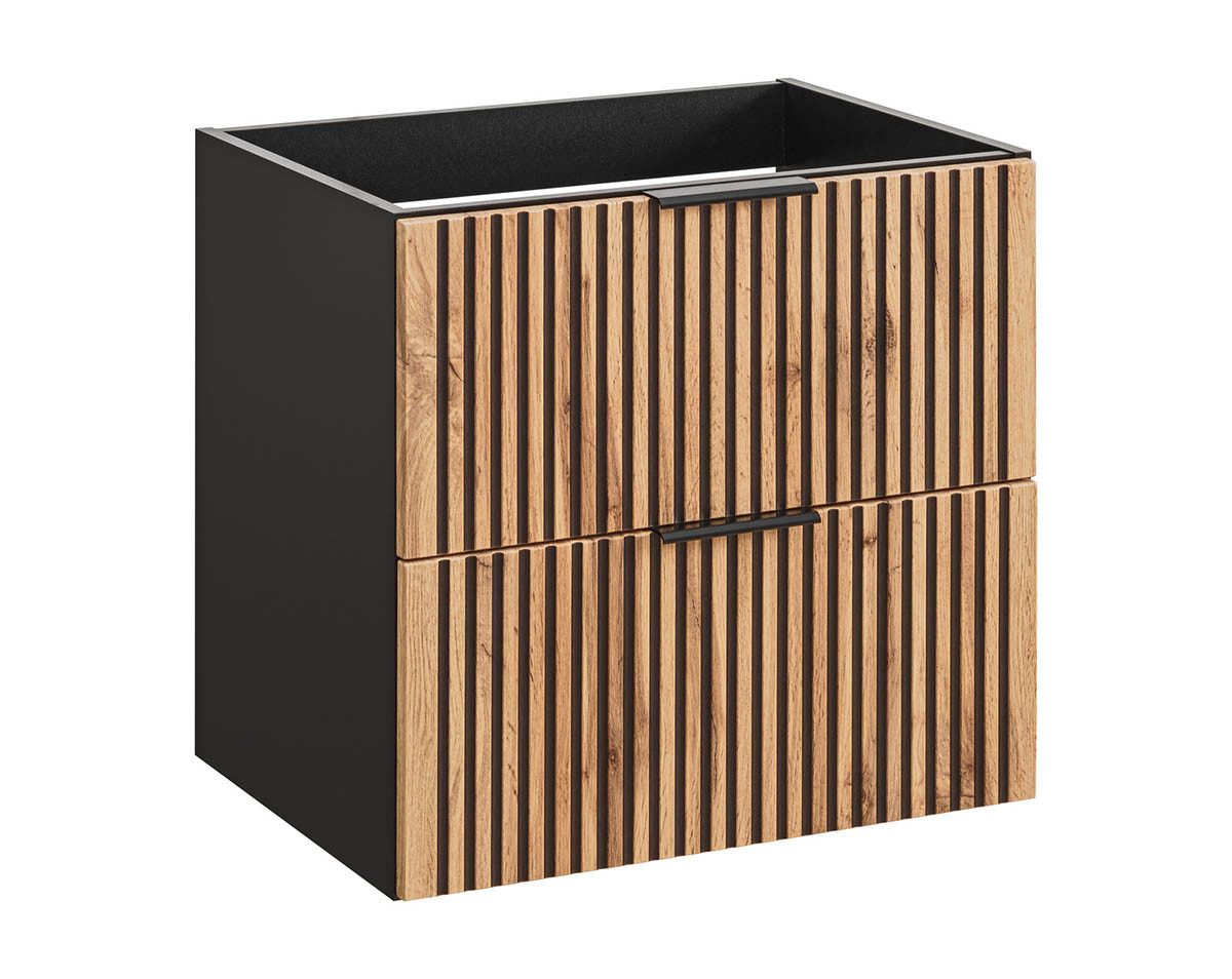 einfachgutemoebel Waschtisch-Set Waschtischunterschrank Tribune 60cm, Schwarz - Wotan-Eiche, (Badmöbel Set, 1-St., Waschtisch Unterschrank)