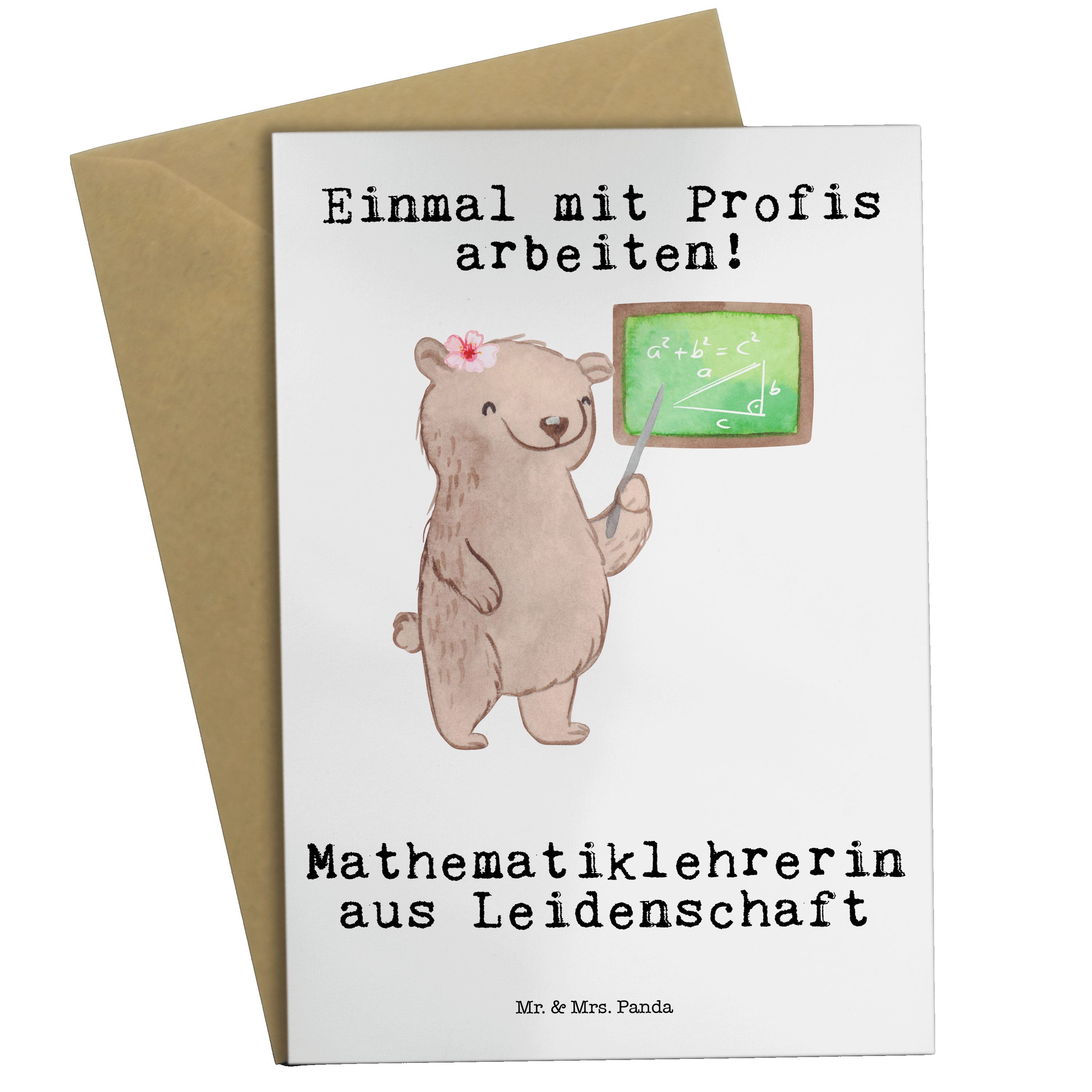 Mr. & Mrs. Panda Grußkarte Mathematiklehrerin aus Leidenschaft - Weiß - Geschenk, Mathelehrerin