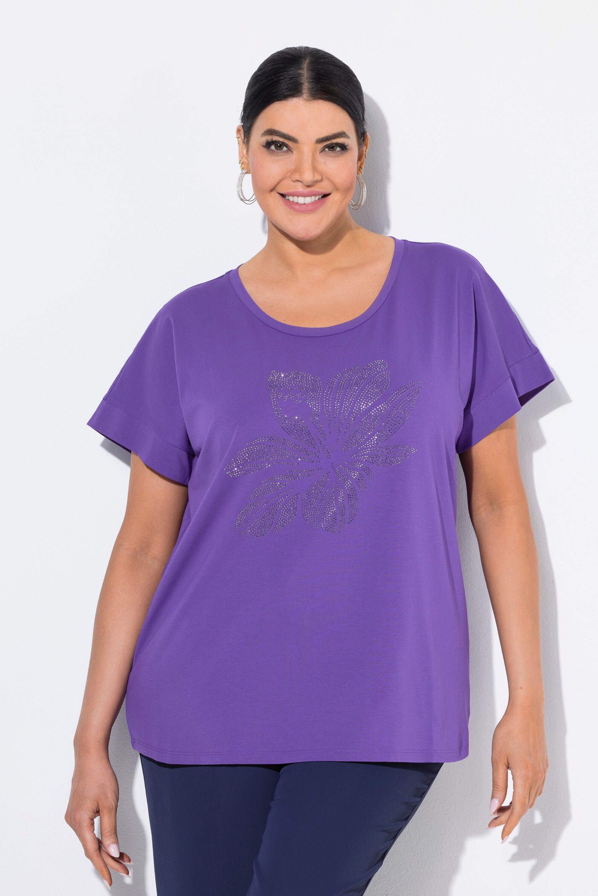 Ulla Popken T-Shirt T-Shirt Blüte oversized Rundhals Halbarm