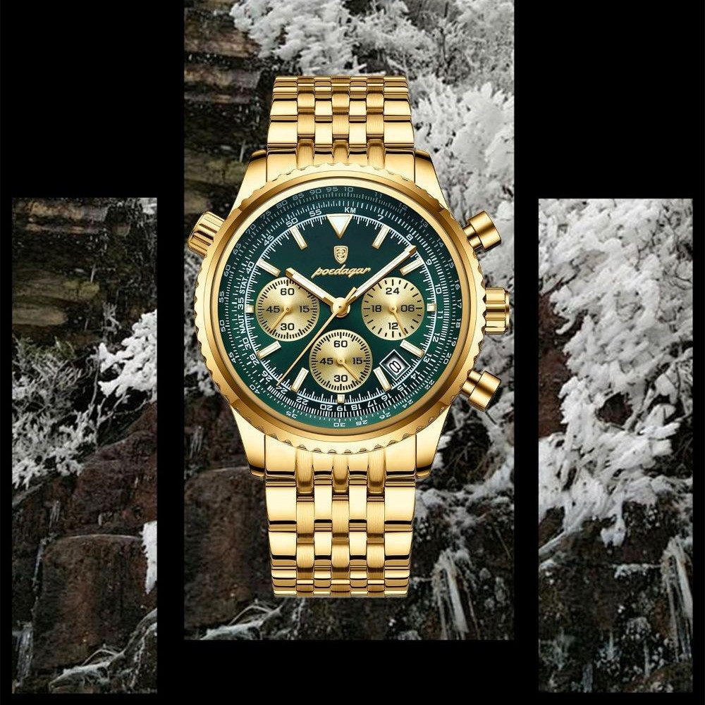POEDAGAR Quarzuhr Poedagar Herren-Armbanduhr Chronograph Quarz Edelstahl 960