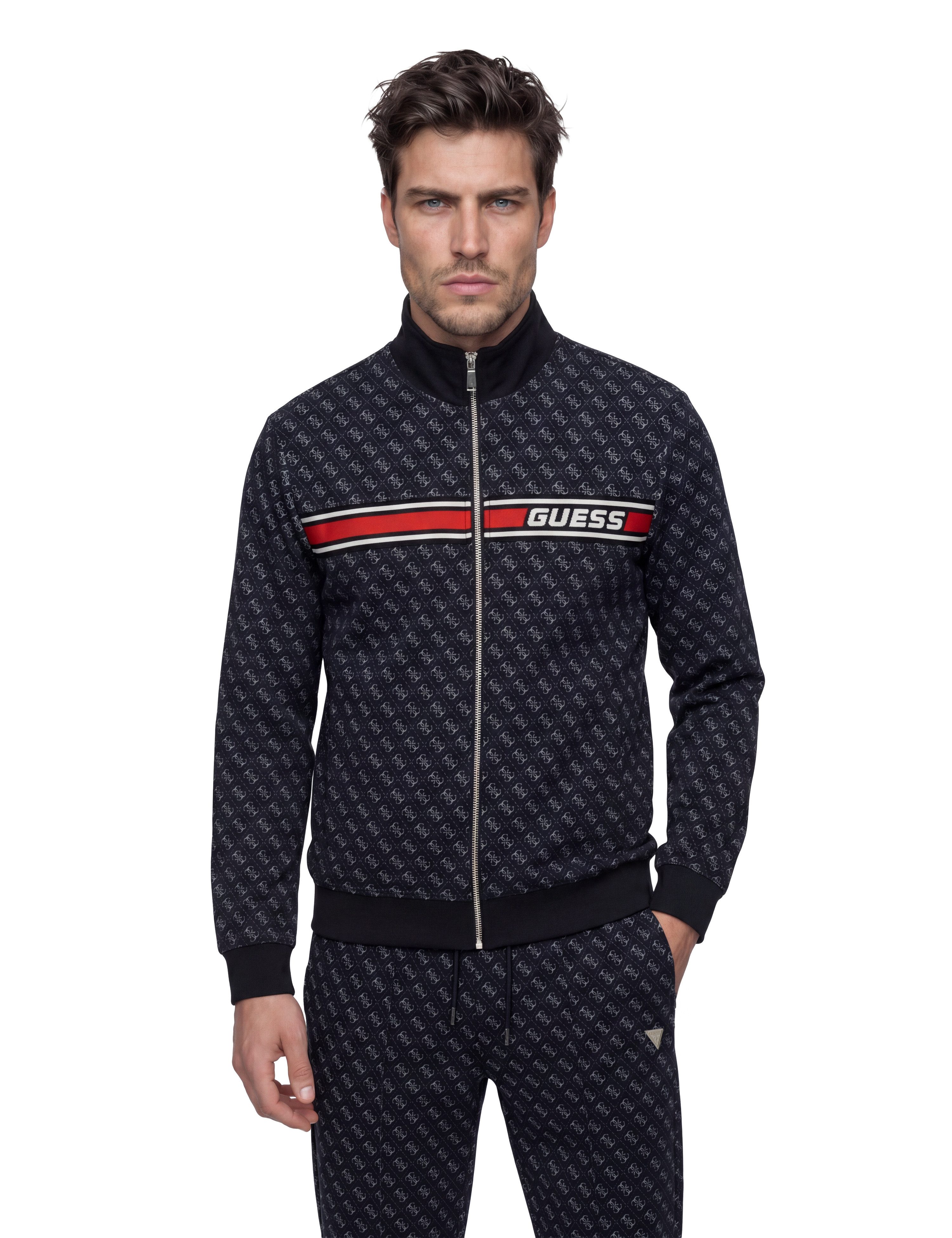 Guess Sweatjacke KORBIN Stehkragen, Regular Fit, Eingrifftaschen