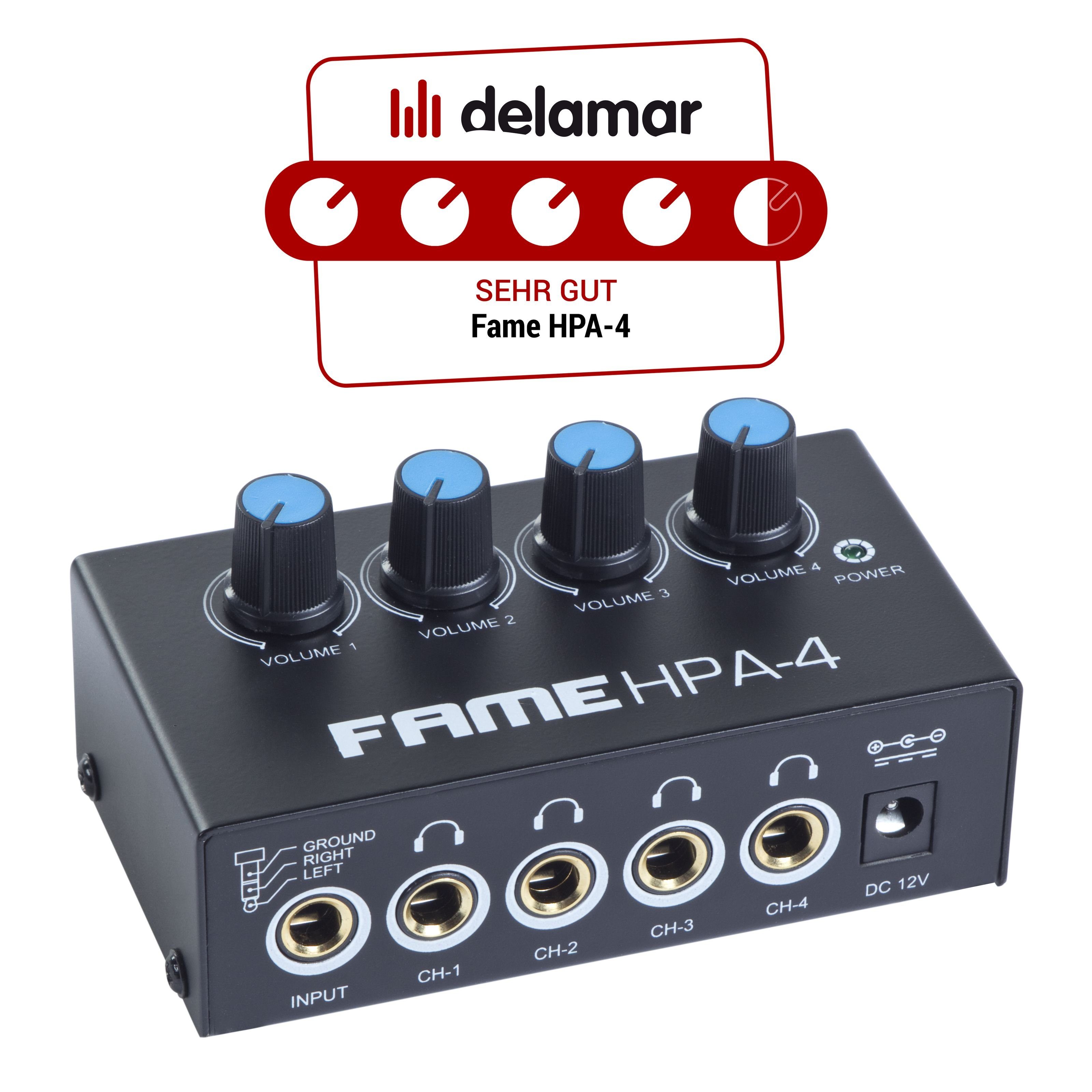 Fame Audio Kopfhörerverstärker (Kopfhörerverstärker, 4-Kanal Stereo, HPA-4, Bühne und Studio, 6,35mm)