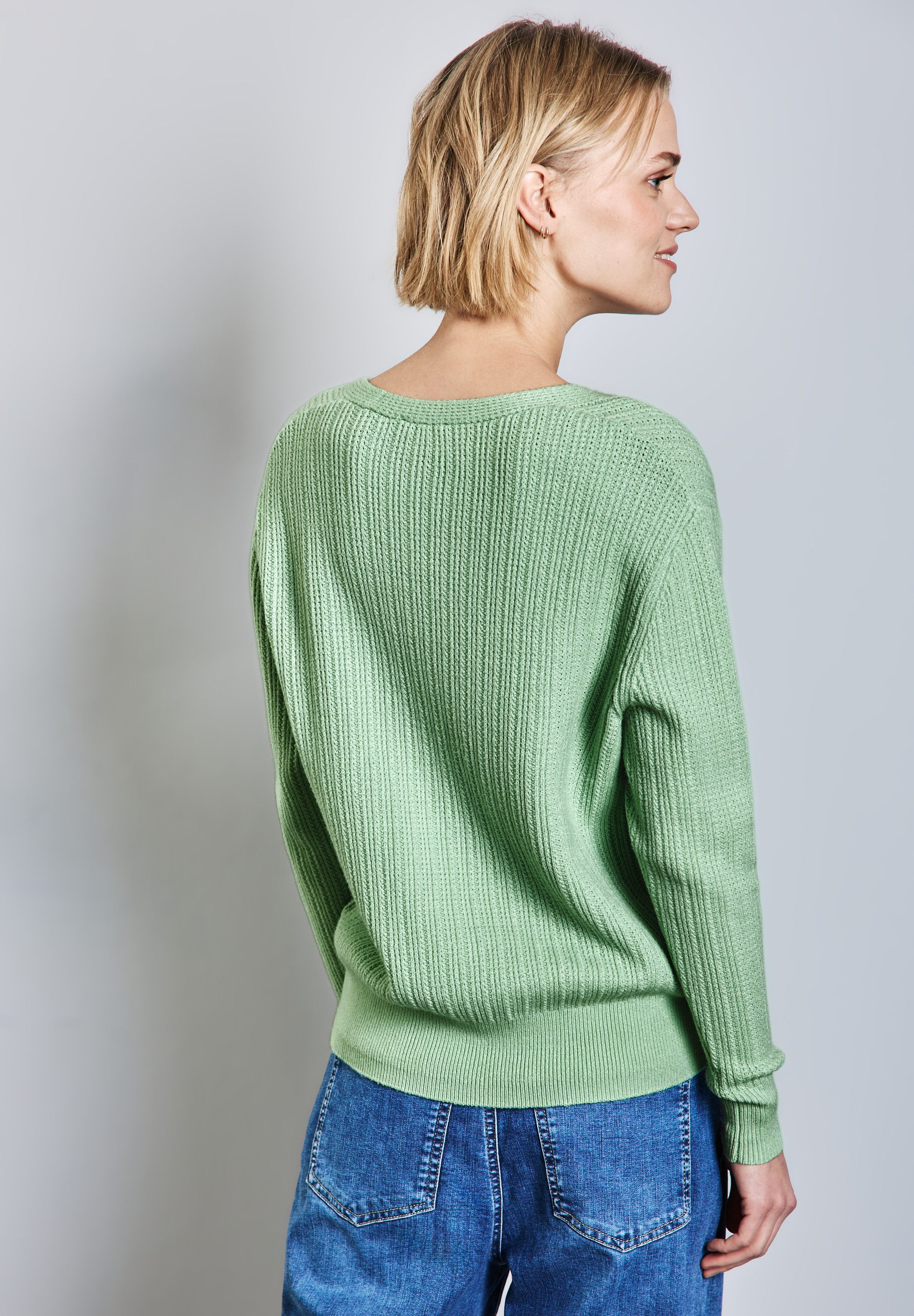 STREET ONE V-Ausschnitt-Pullover mit Rippstruktur günstig online kaufen
