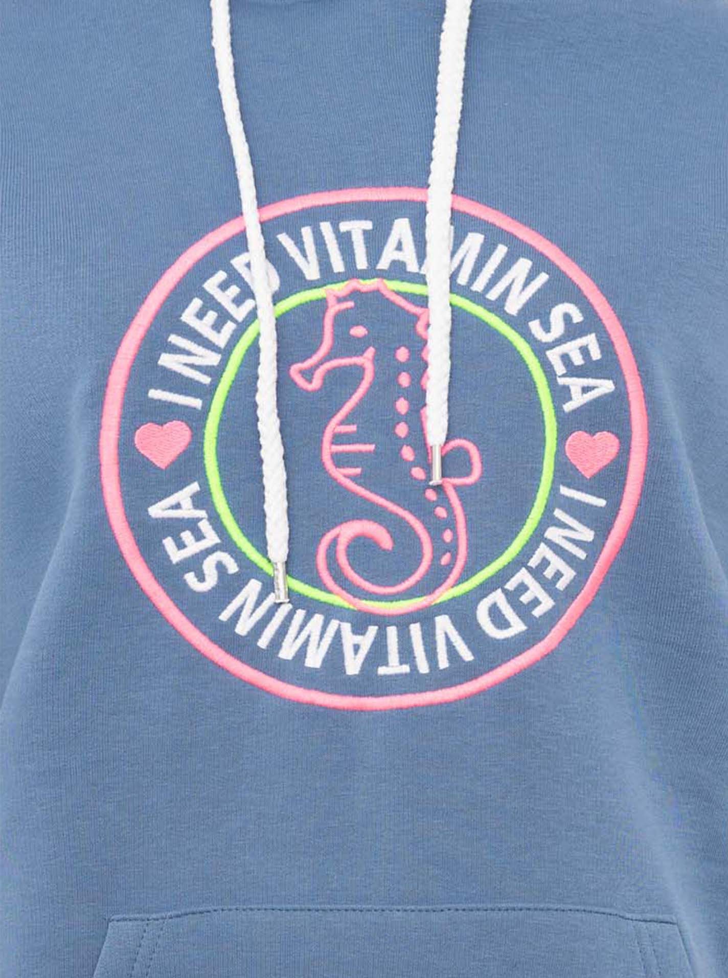 Zwillingsherz Hoodie "Seepferdchen" runde Stickerei, maritimer Look, Kapuze, Tasche – Bild 5 von 5