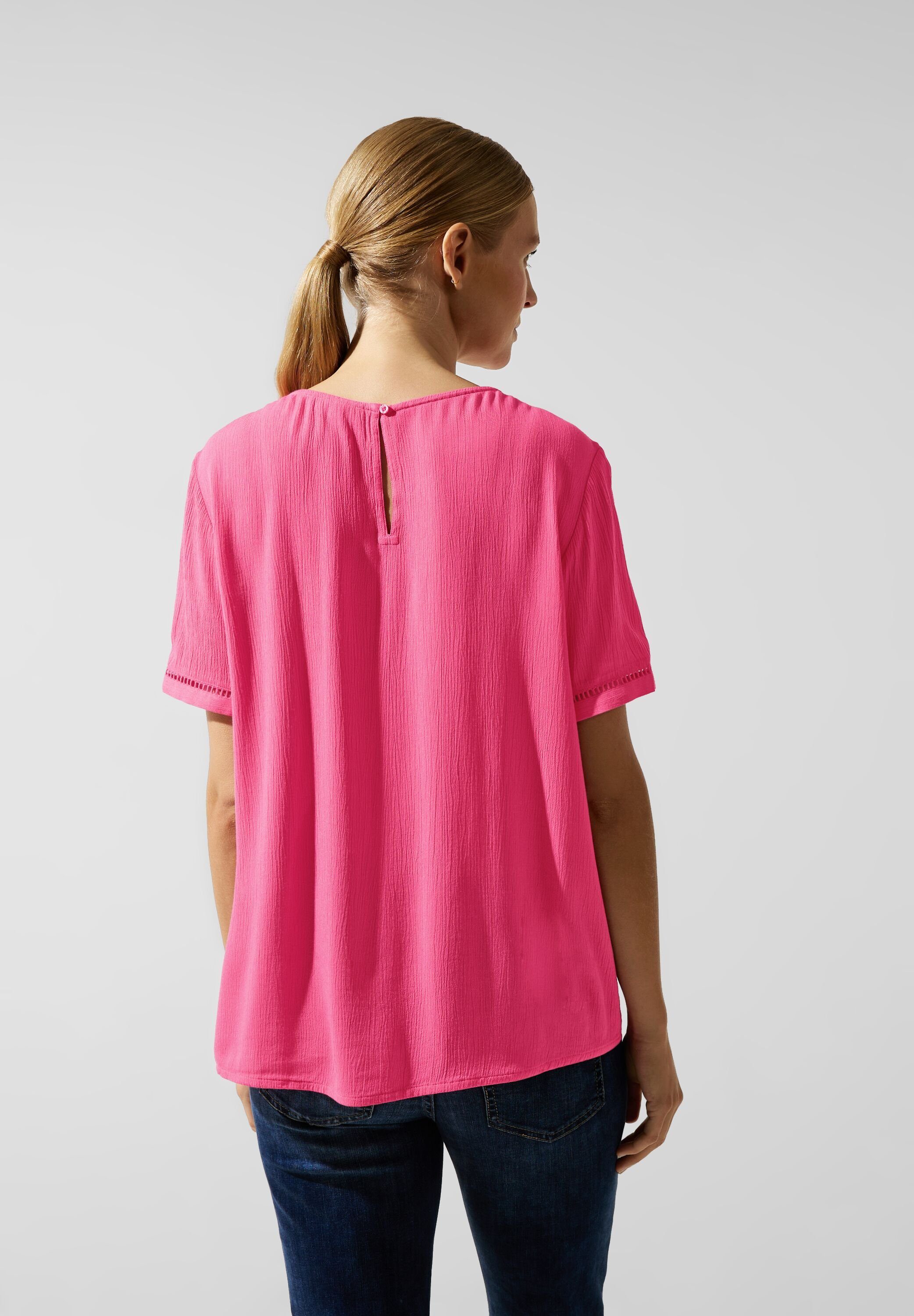 STREET ONE Crinklebluse STREET ONE / Da. Bluse / Crinkled blouse w pintucks  and, Rundhalsausschnitt