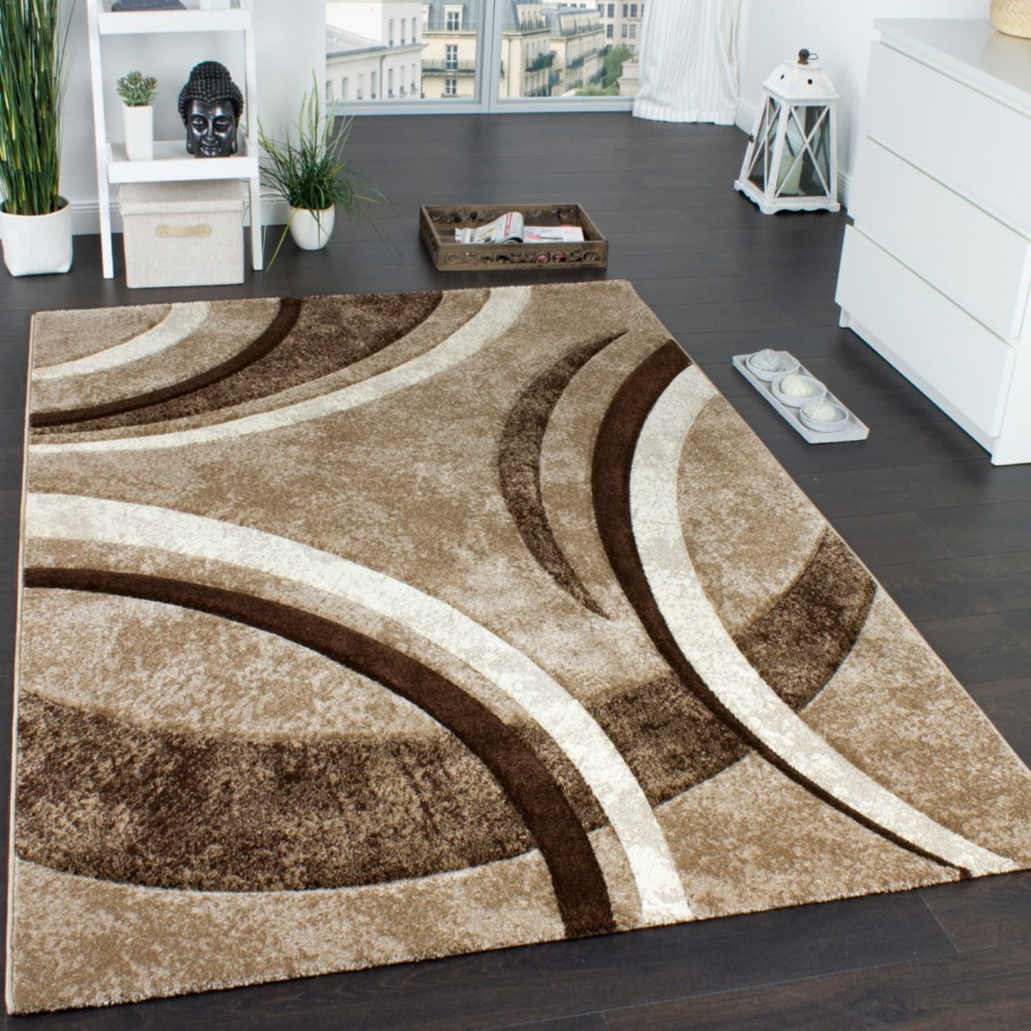 KADIMA DESIGN Teppich Abstrakt Wohnzimmer schmutzabweisend Teppich Kurzflor, Läufer, Höhe: 16 mm, Florhöhe: 12 mm, 100% Polypropylen, Rechteckig, 80x150cm, Braun