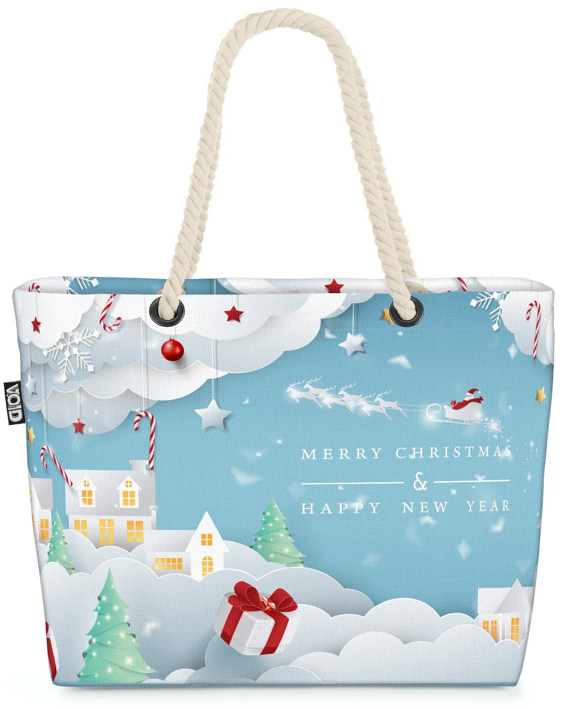 VOID Strandtasche (1-tlg), Weihnacht Stadt Winter Beach Bag Stadt Lampen Kerzen Winter Weihnachten Dekorat