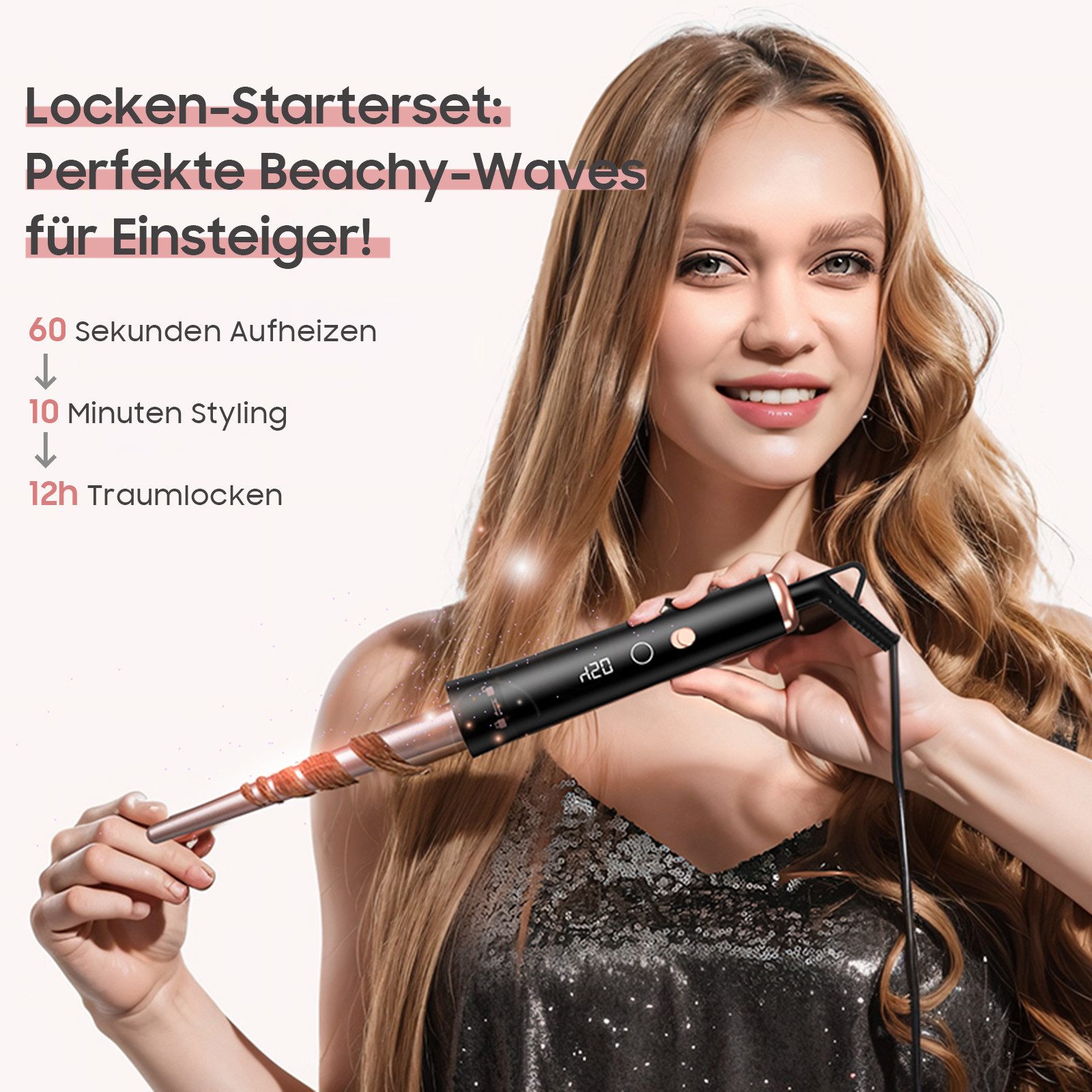 Comfy Mate Lockenstab 5 in 1, Keramik Lockeneisen mit Multifunktion Lockenbürste, Turmalin-Keramik, Lockenstabe mit Verschiedenen Aufsätzen Große und Kleine Locken 9-32mm