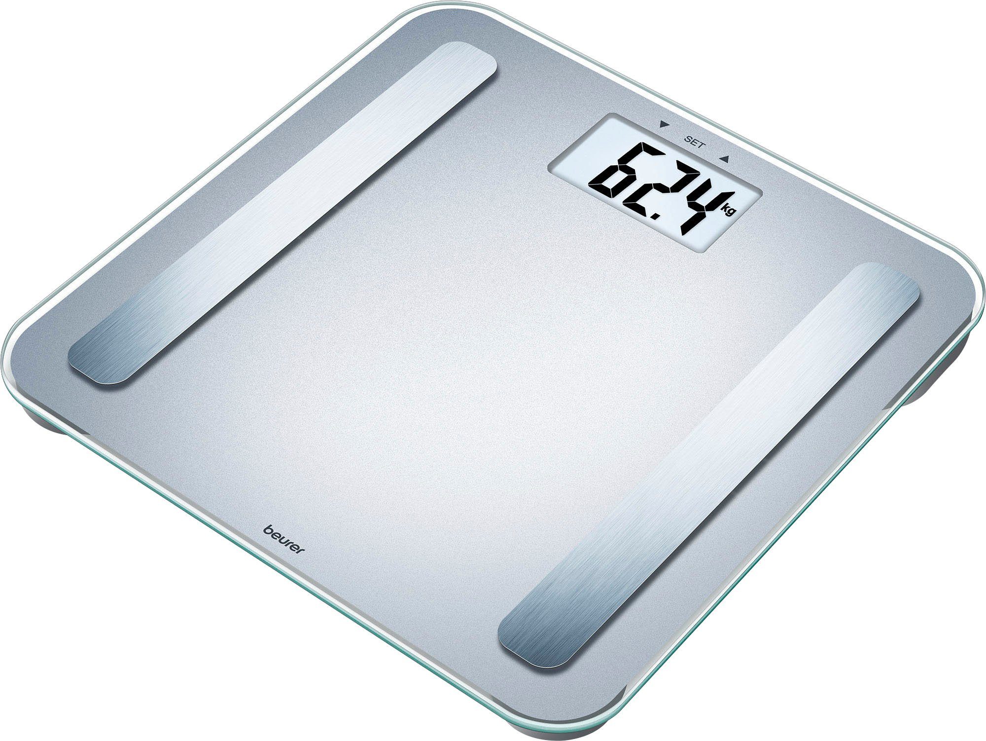 BEURER Körper-Analyse-Waage BF 183, Messung von Gewicht, Körperfett, Muskelanteil, BMI, u.v.m, Mit Elektroden, Trittfläche aus 6mm starkem Sicherheitsglas