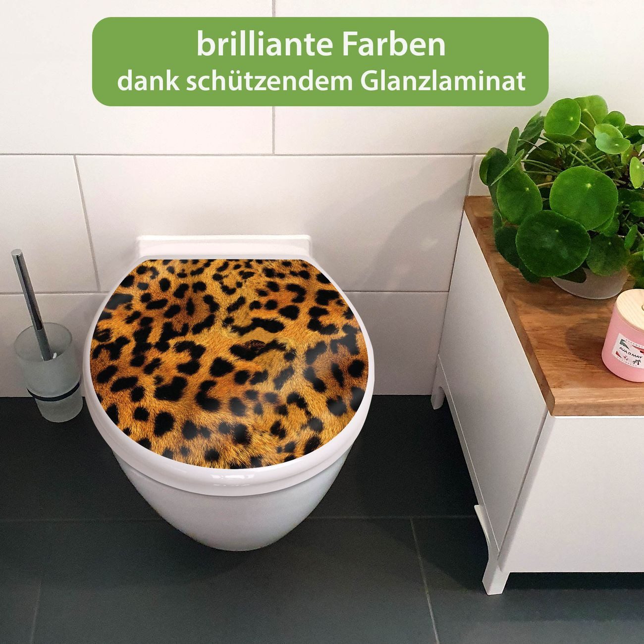 banjado WC-Sitz mit Absenkautomatik Motiv Leopard (umweltfreundliches Material, integrierte Scharniere), 44,5 x 37 x 5 cm