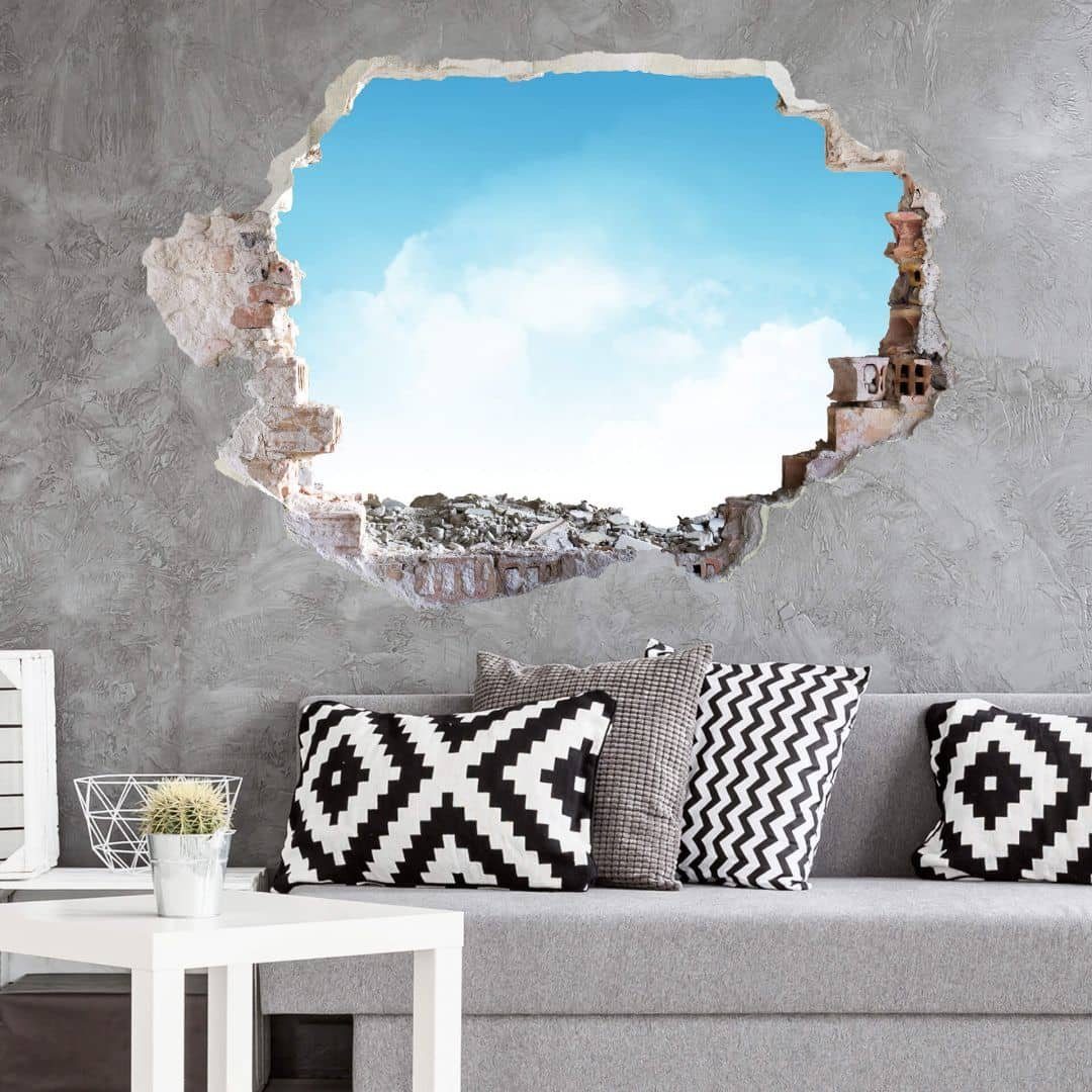 K&L Wall Art Wandtattoo 3D Wandtattoo weiße Wolken Aufkleber Himmelblau Sommer Sunny Day, Mauerdurchbruch Wandbild selbstklebend