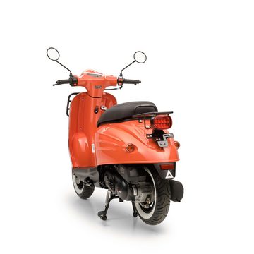 Burnout Motorroller Luna Feuerrot, 50 ccm, 25 km/h, Euro 5, Unverwechselbares Retro Design, Mofa, Neues Modell 2024