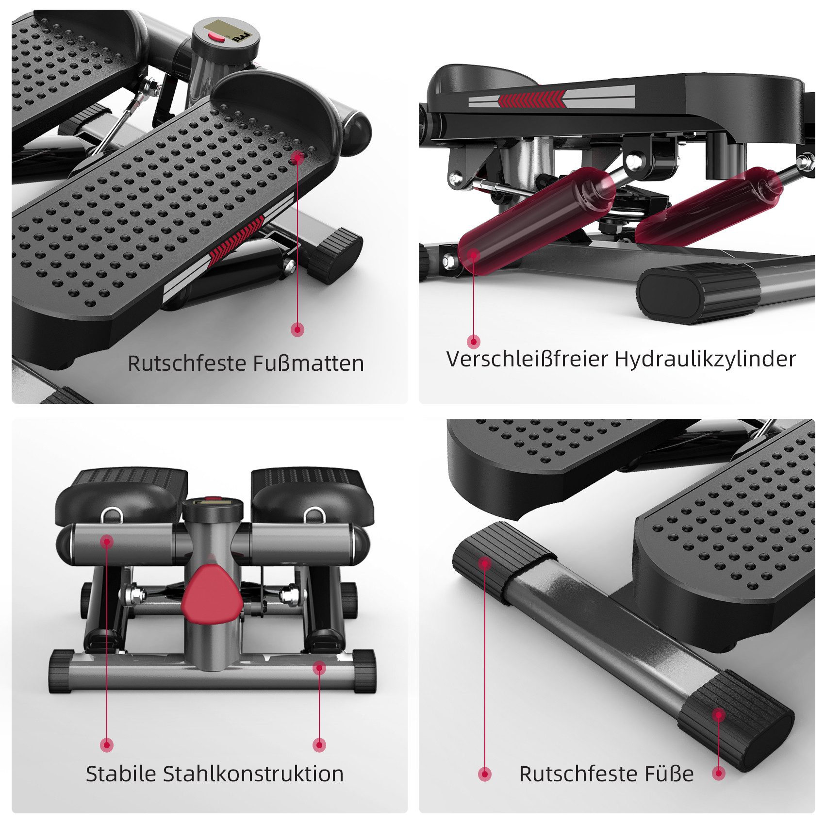 JASPORT Mini-Stepper ST1 2-in-1 Mini Stepper mit Widerstandsband (2-in-1 Up-Down Swing Stepper mit Power Ropes), leise, max. Belastbarkeit 100kg