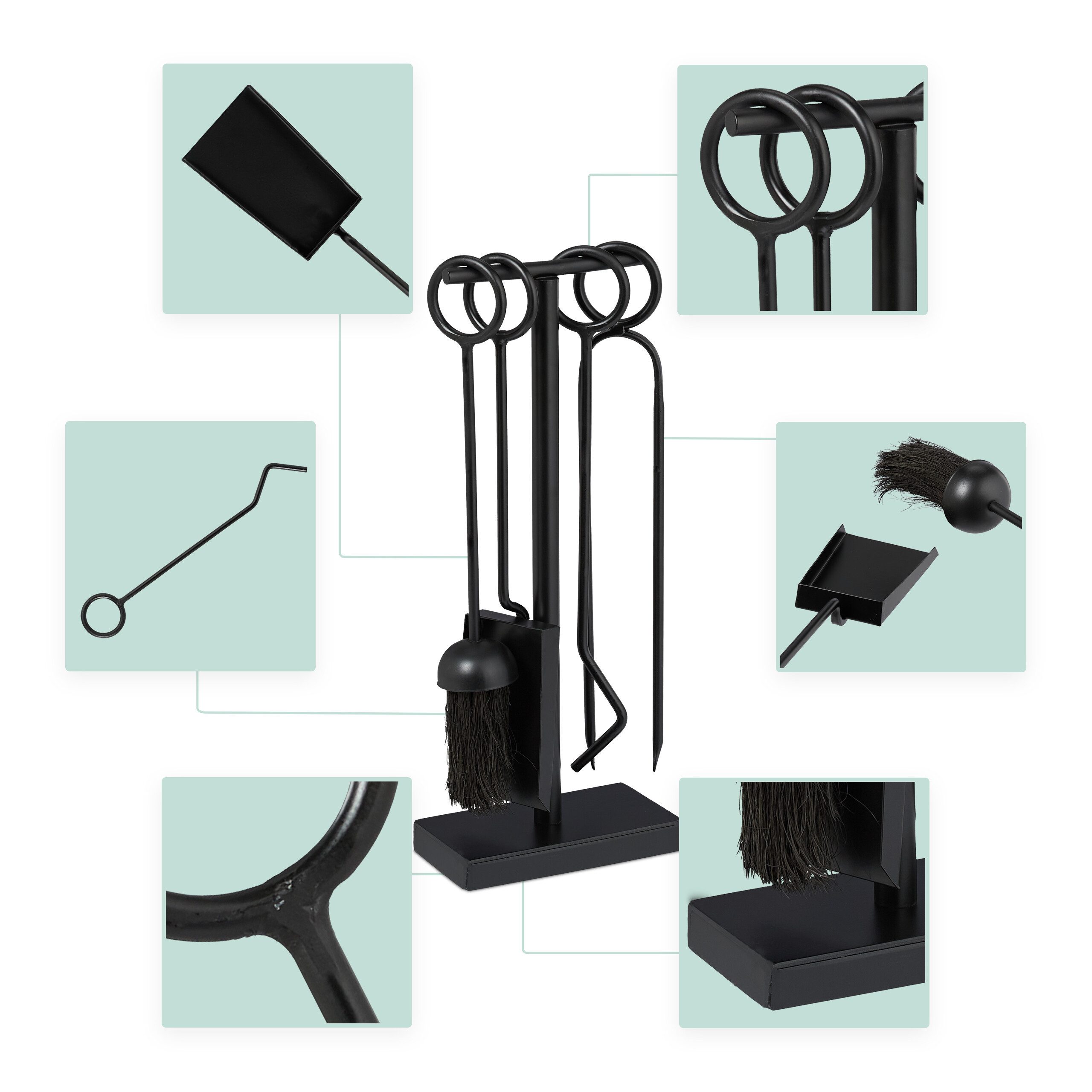 relaxdays Kamingarnitur 5-teiliges Kaminbesteck Set, (5-teiliges Set)