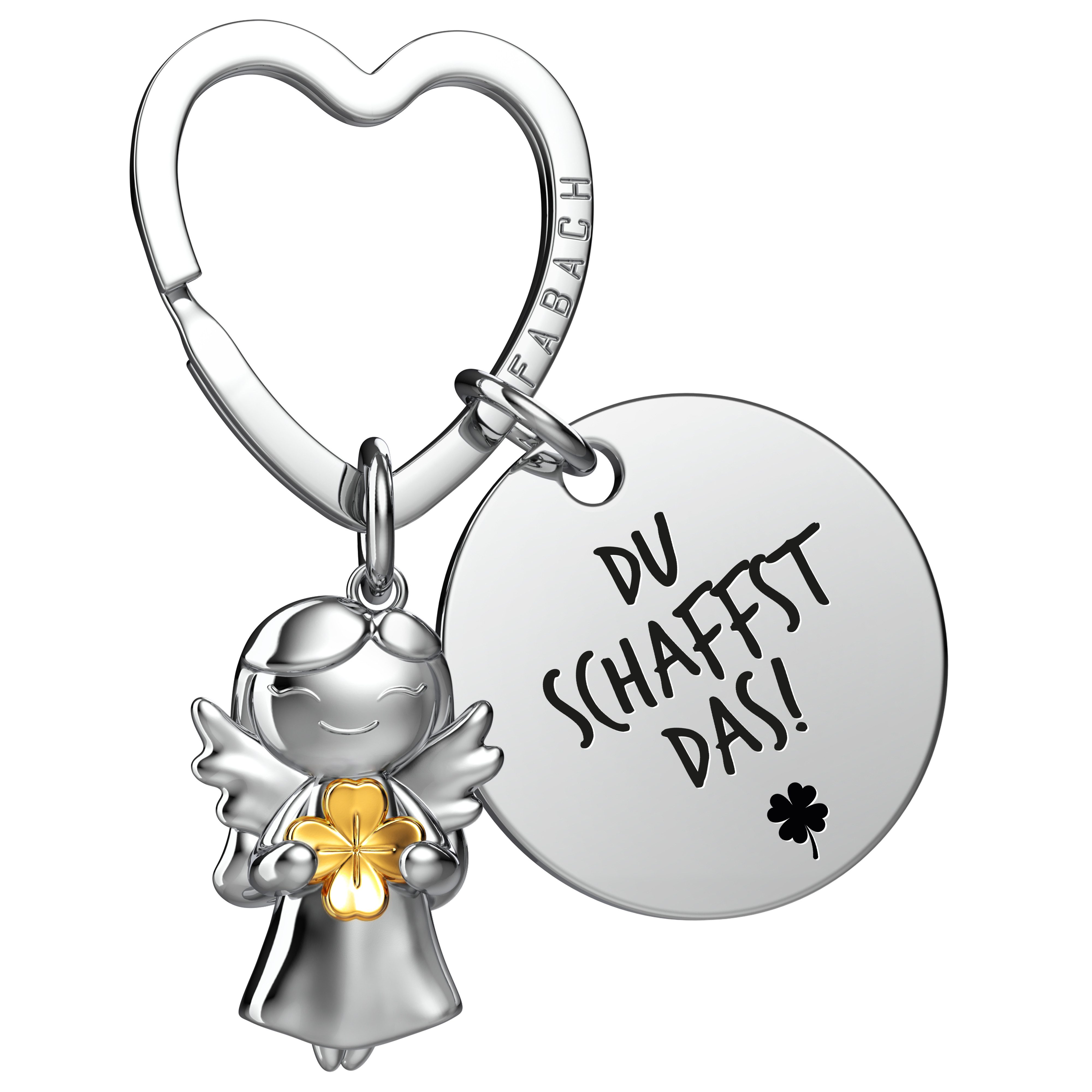 Schlüsselanhänger Schutzengel Star mit Kleeblatt & "Viel Glück" Gravur