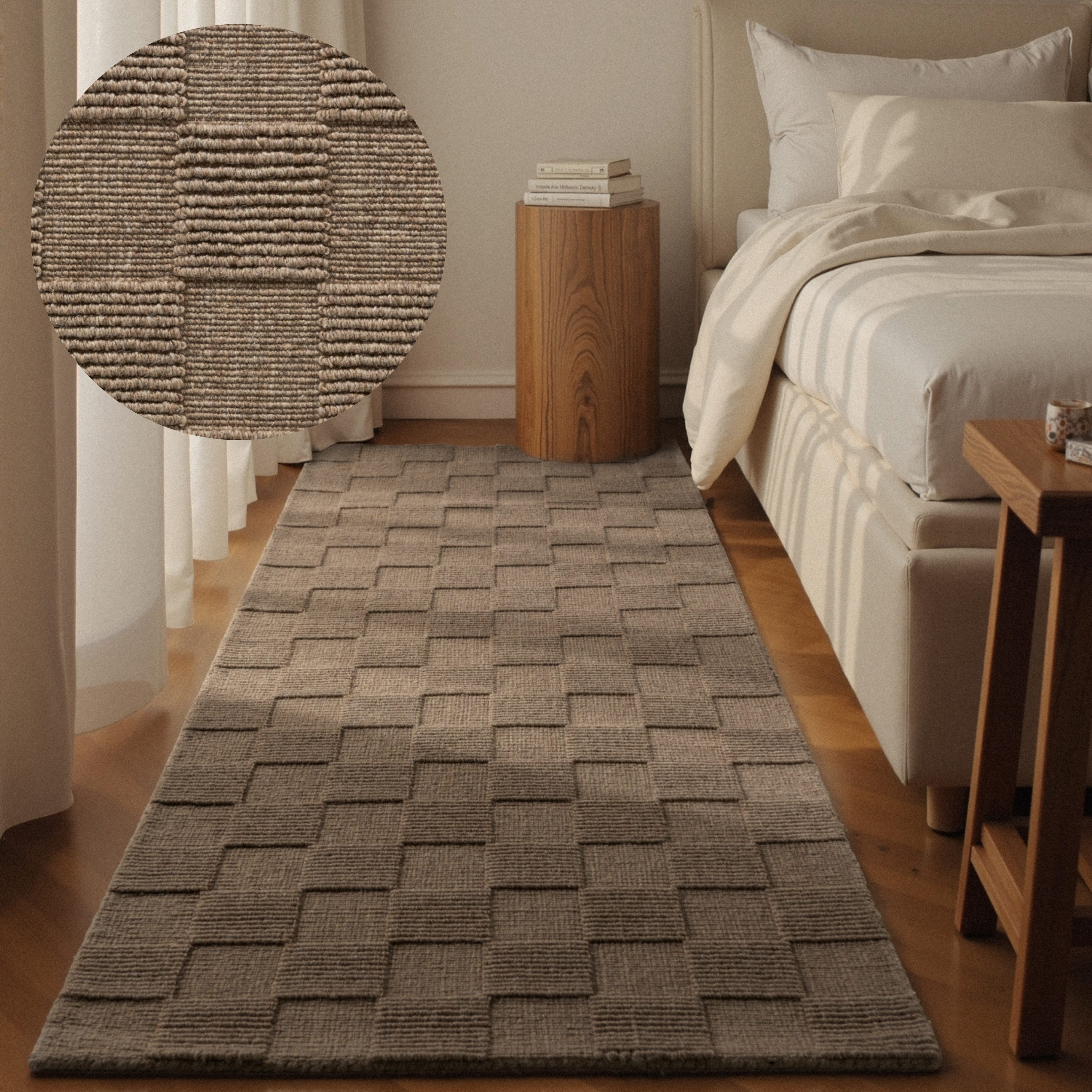 Villeroy & Boch Wollteppich Scala, rechteckig, Höhe: 10 mm, Handgewebt, Wolle, Kariert, Natur, 3D-Struktur, Karo, Wohnzimmer