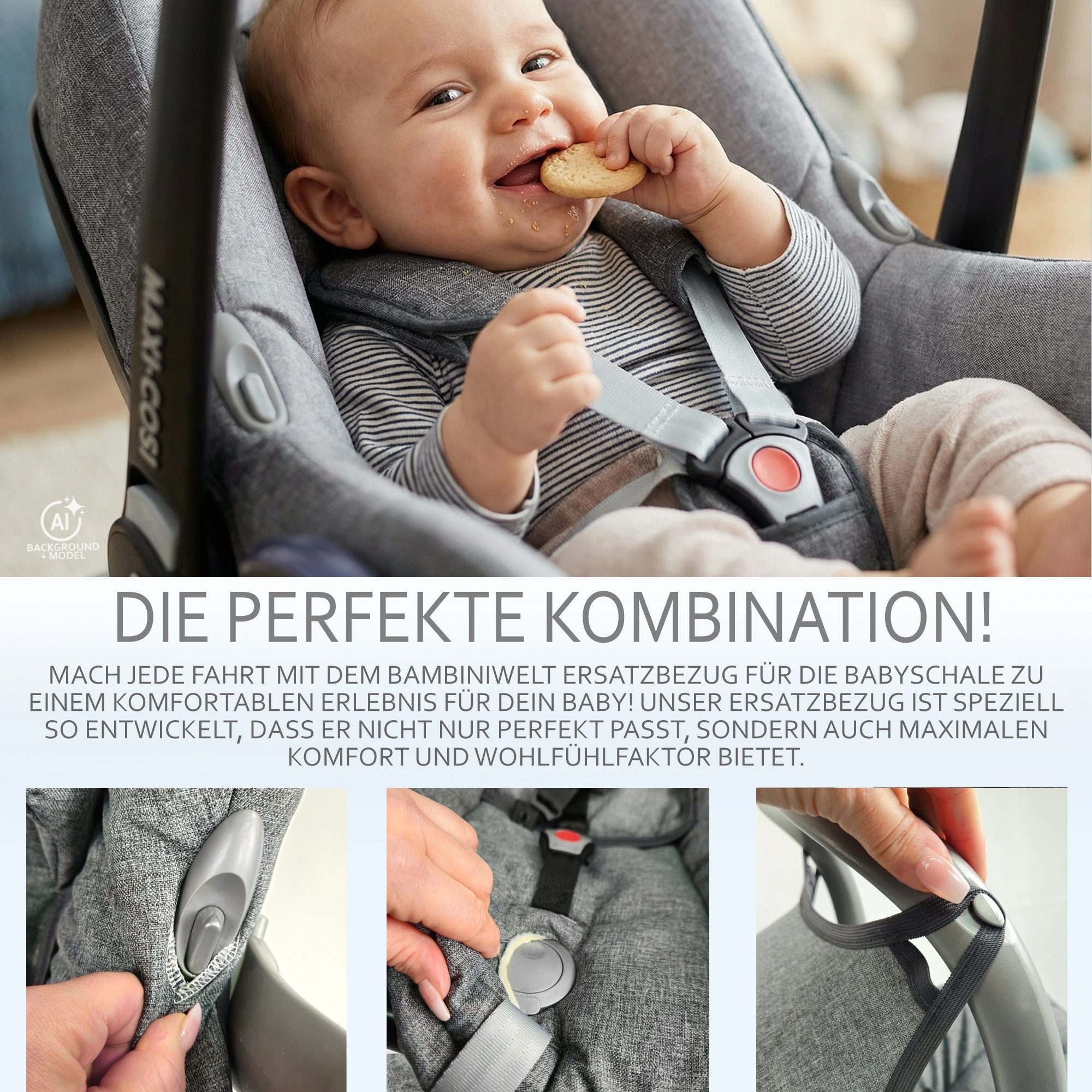 BambiniWelt by Rafael K. Babyschale Ersatzbezug kompatibel mit Maxi Cosi Cabrio Fix Babyschale 6-tlg, ab: 0+, bis: 14 Monate