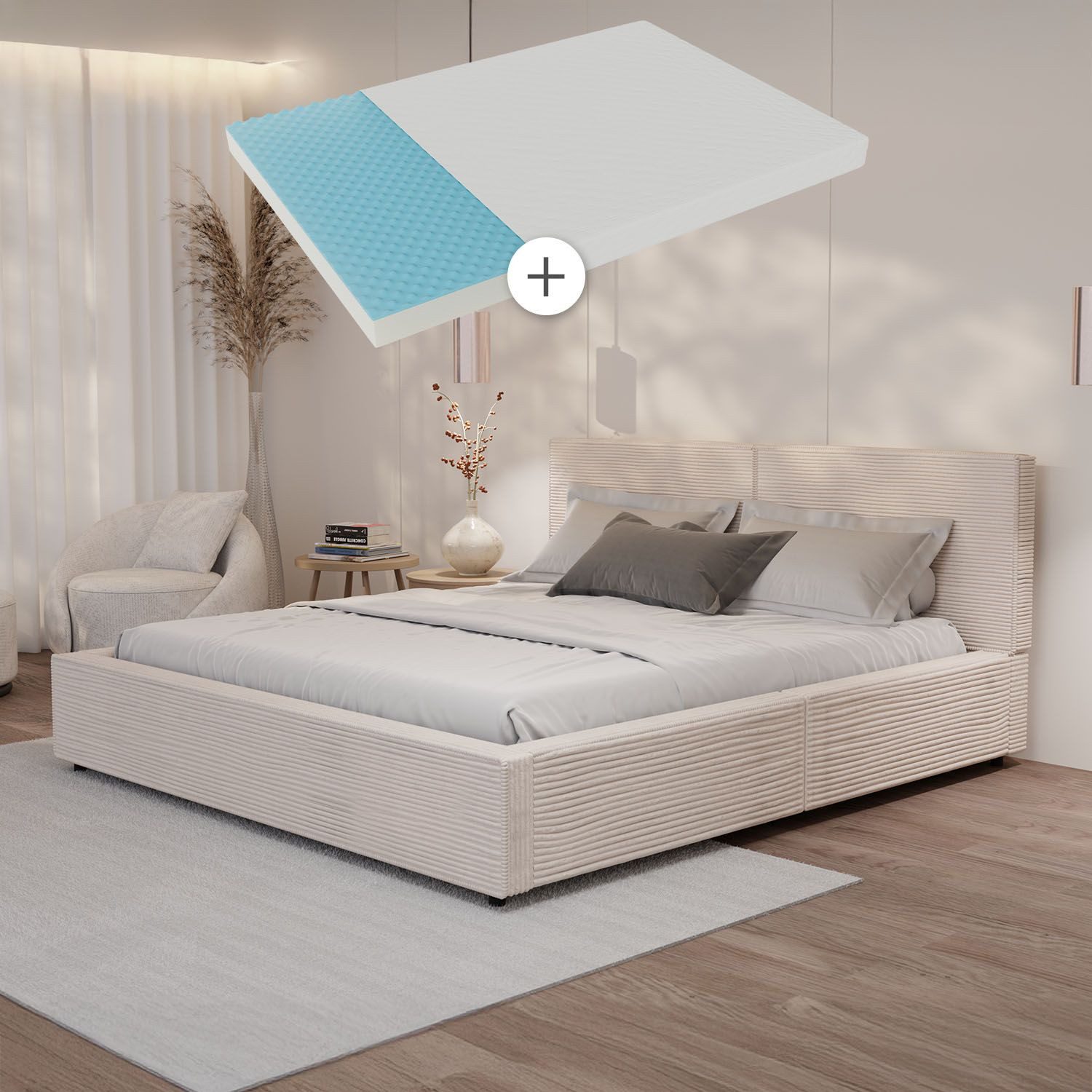 Juskys Polsterbett Salerno, Cord Design, bis 500 kg belastbar, Pflegeleicht günstig online kaufen