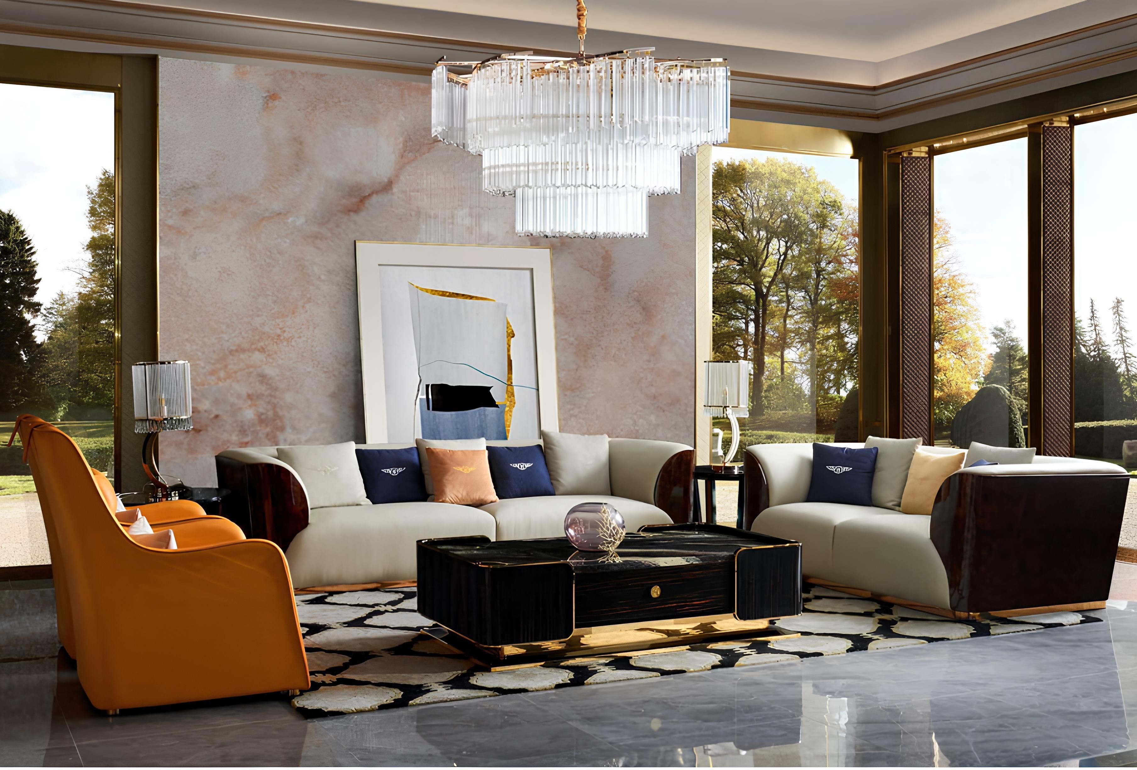 Xlmoebel Polstergarnitur Elegante Ledercouch mit modernem Couchtisch und Sitzgarnituren, (4tlg.Set (Sofagarnitur 4+2+1 Sitzer + Couchtisch), Hergestellt in Europa