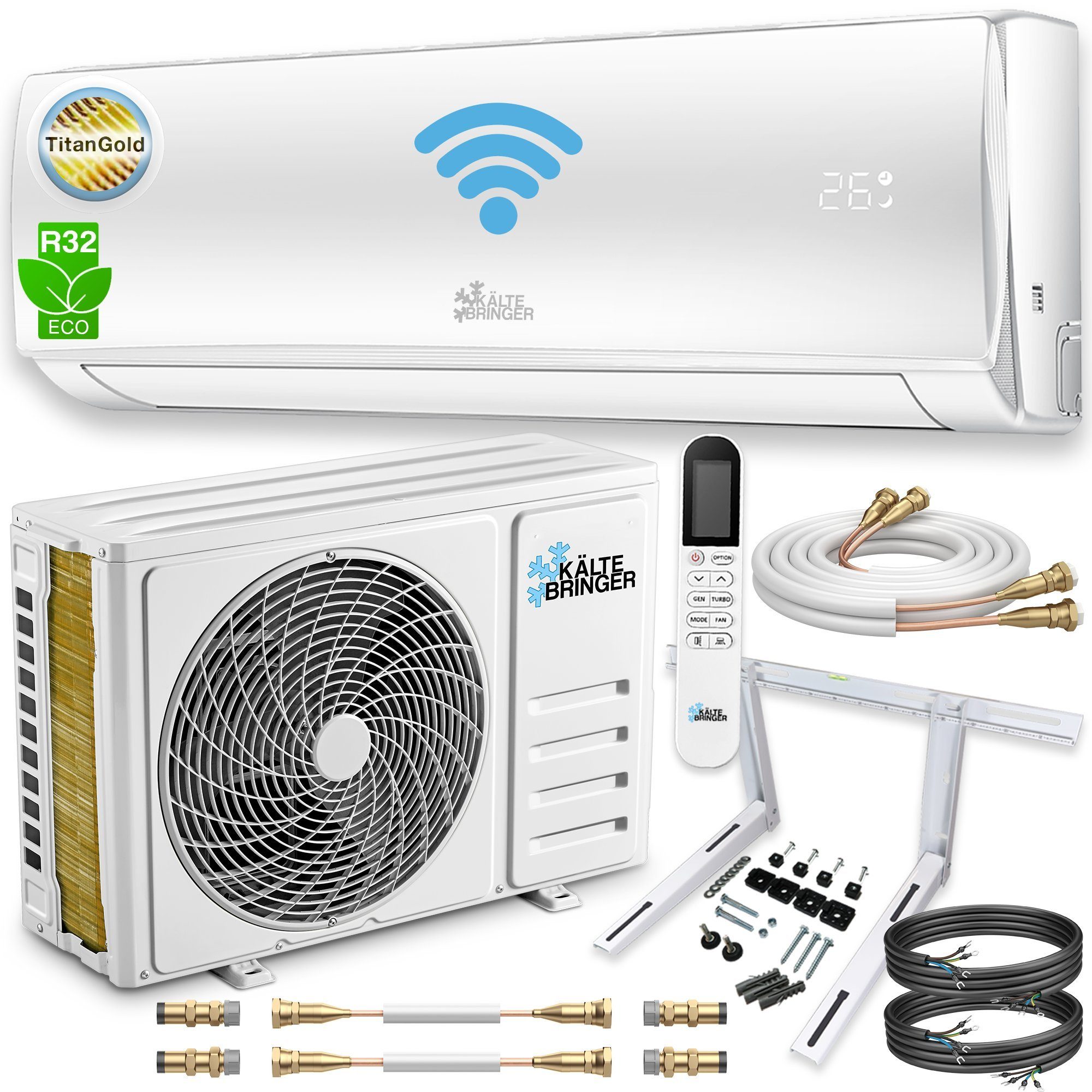 Smart Kühlen/Heizen, inkl. Klimaanlage, Wandhalterung KB34-QC, Kältebringer 3,4kW, Quick Split-Klimagerät Connect Set App, Split