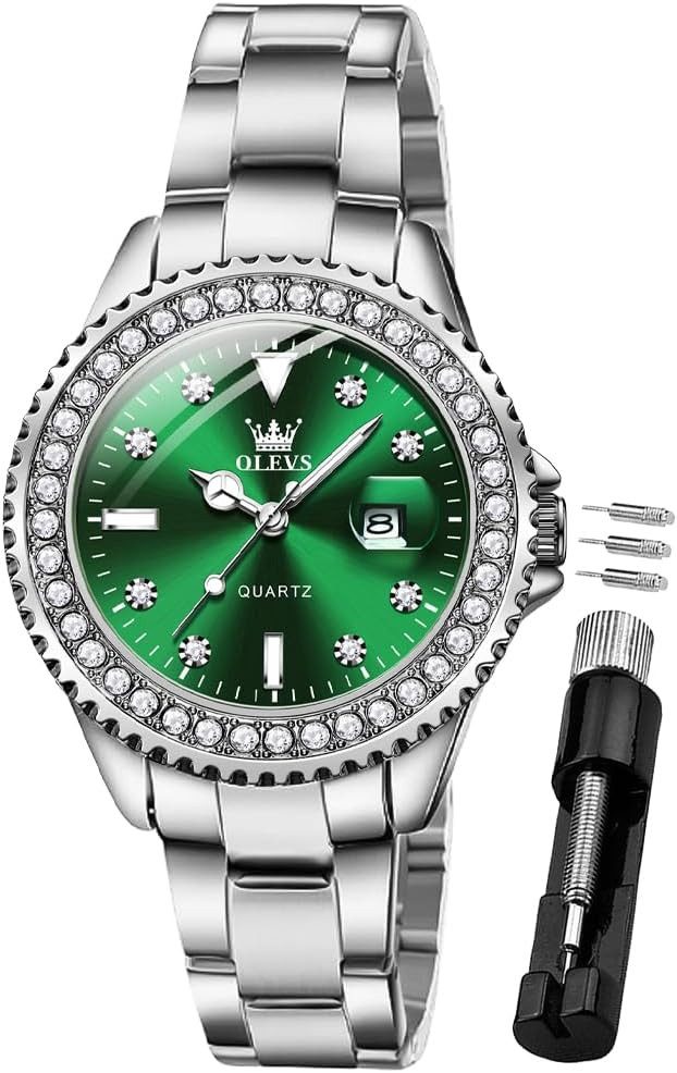 OLEVS HD-Leuchtbeschichtung Watch, Hochwertiges Quarzwerk & Zifferblatt Diamanten,Wasserdicht & Leuchtend